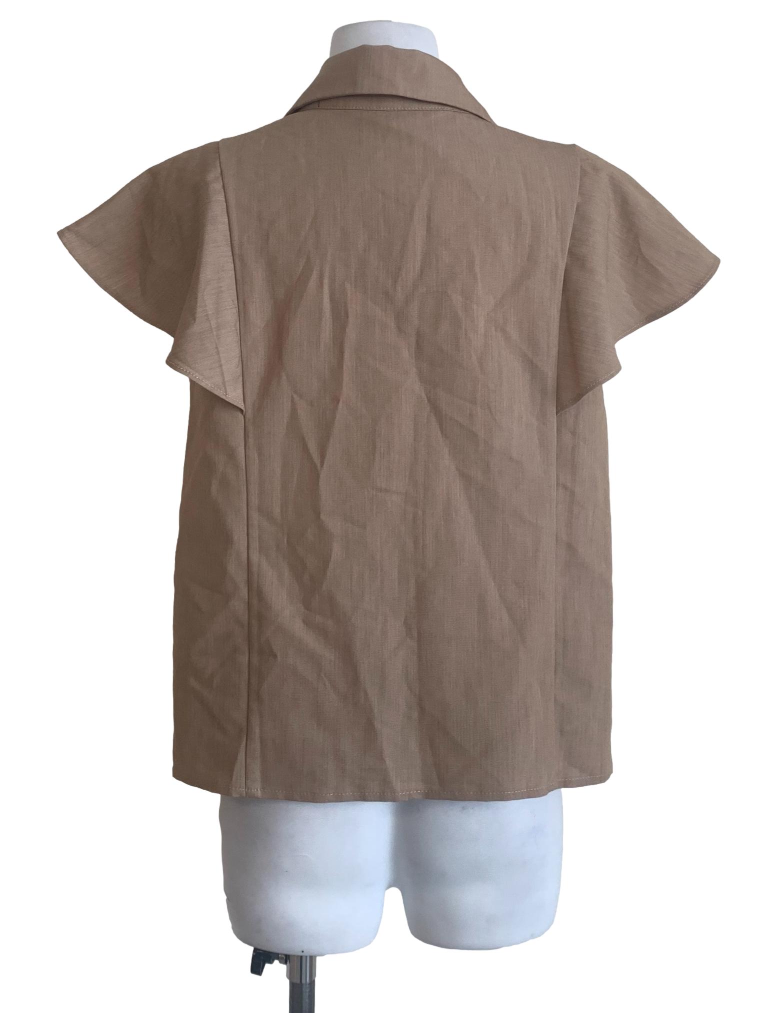 Tortilla Brown Circular-Cap Sleeves Top