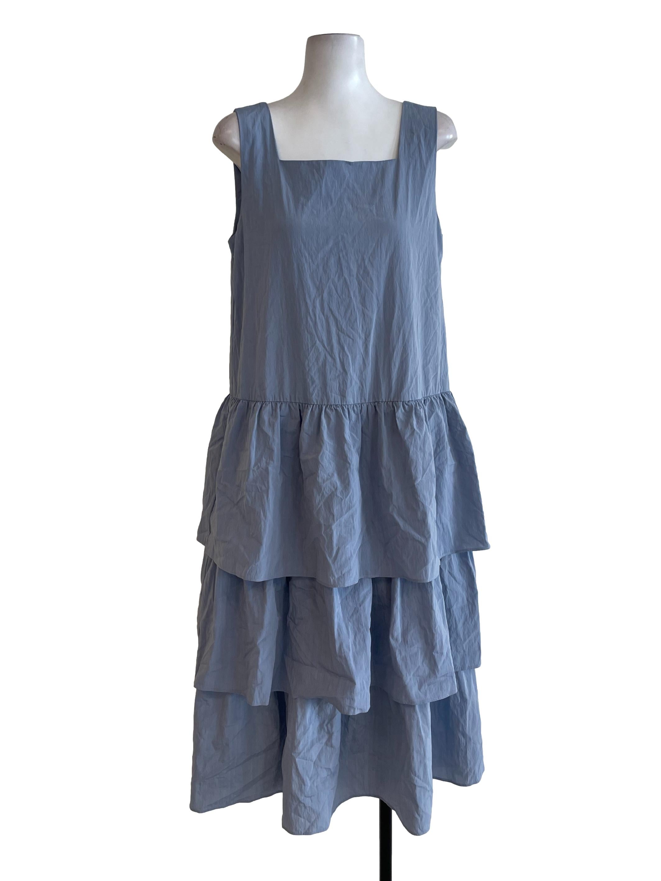 Dusty Blue Tiered Flowy Dress