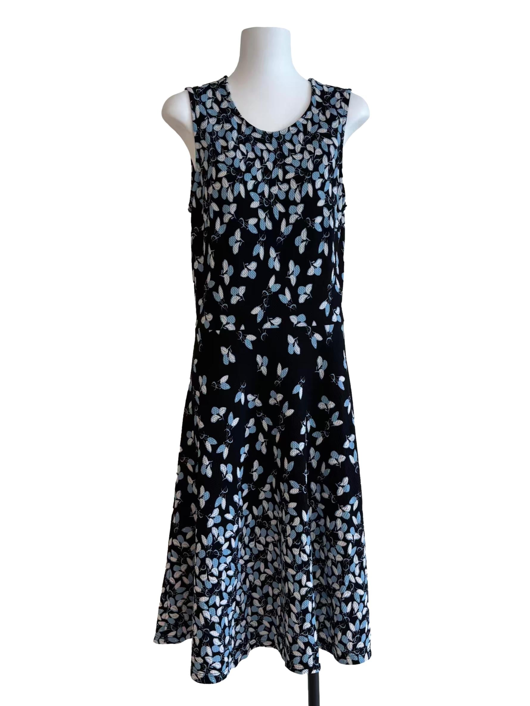 Blue Black Round Neck Floral Dress CSN