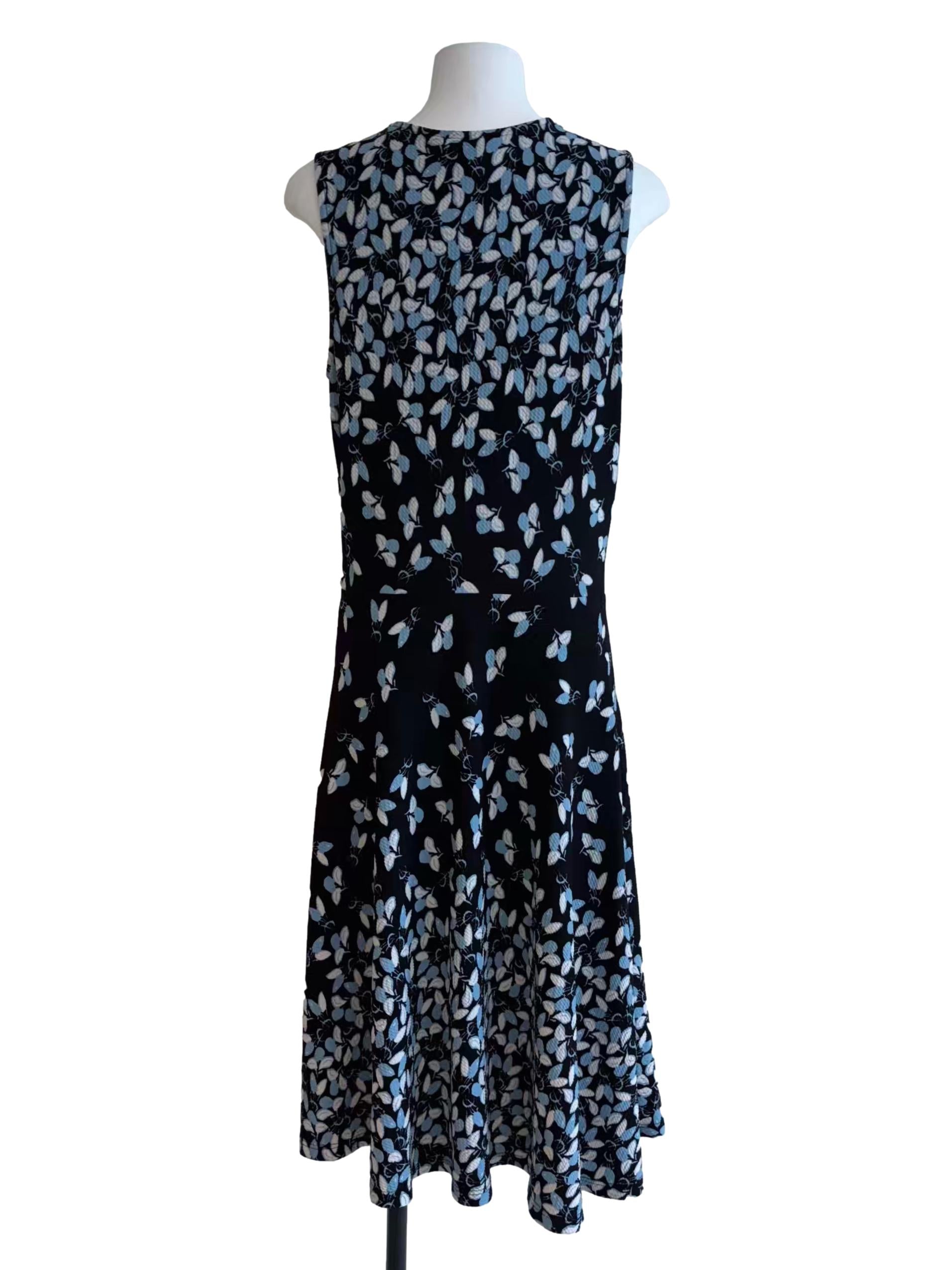 Blue Black Round Neck Floral Dress CSN