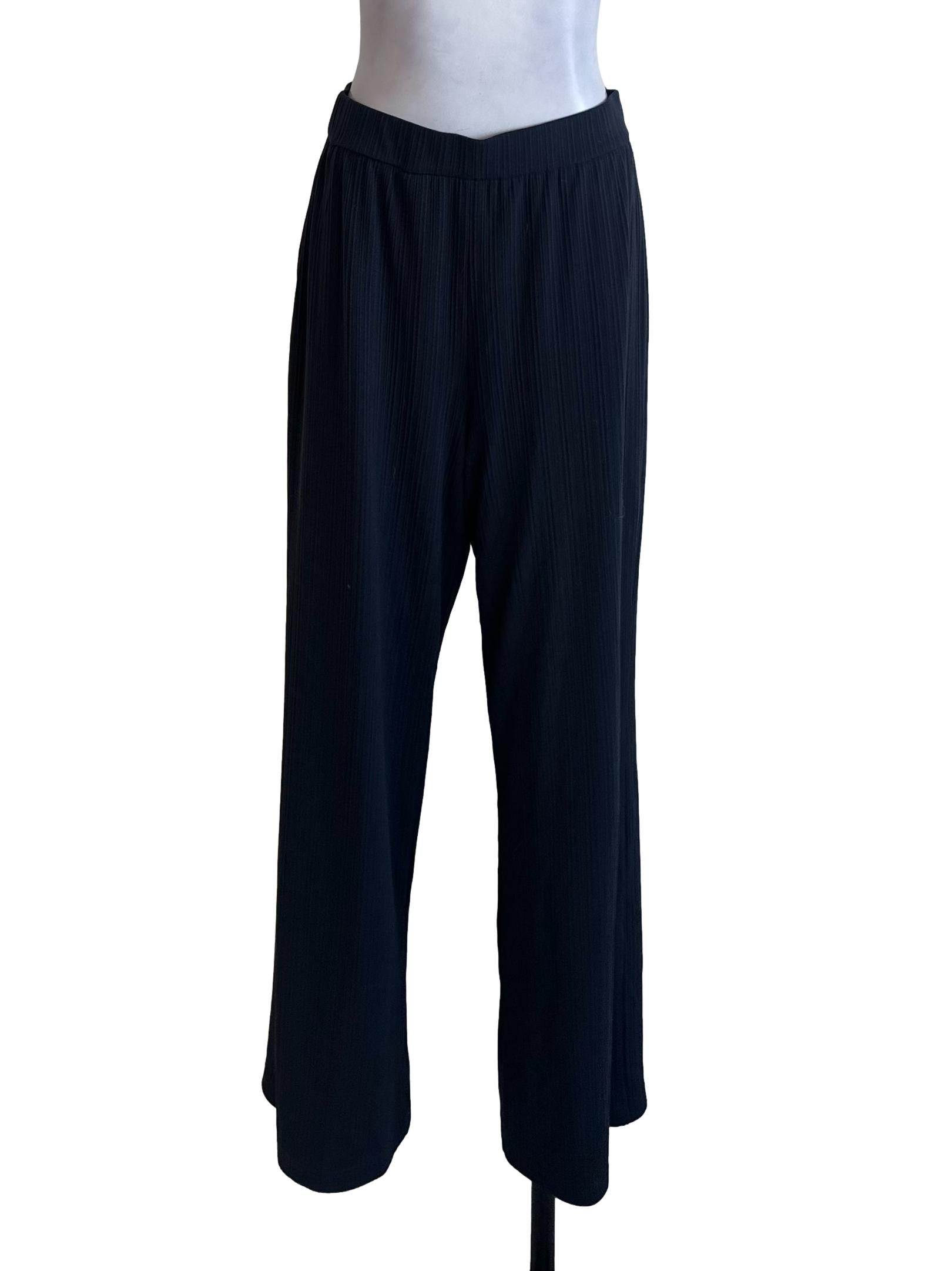 Navy Blue Stripe Textured Elastic Waist Pants