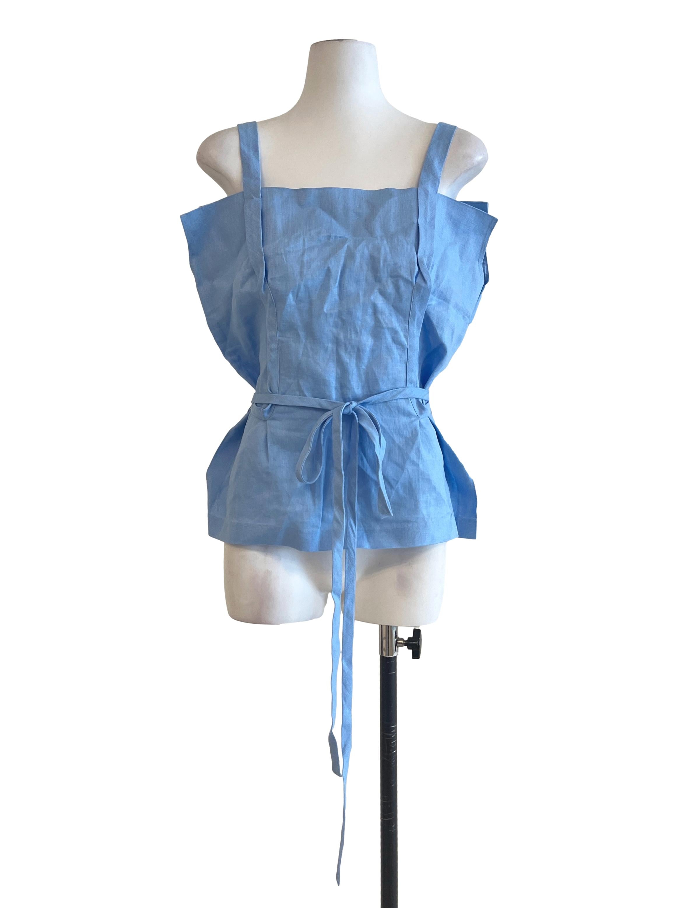 Sky Blue Straight Across Neck Sleeveless Top