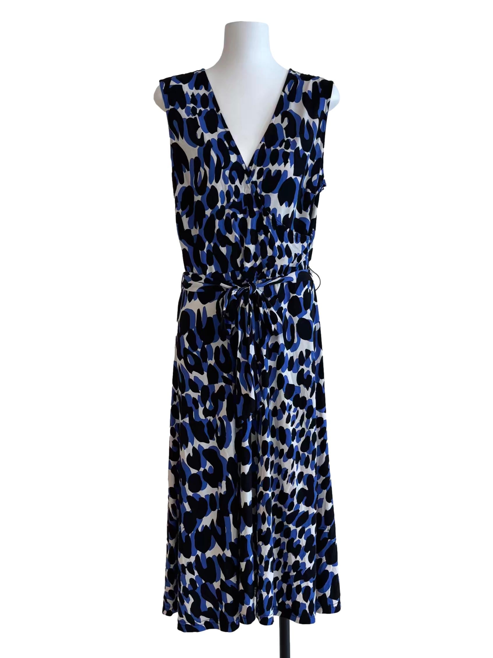 Blue Sleeveless Wrap Leopard Print Dress CSN