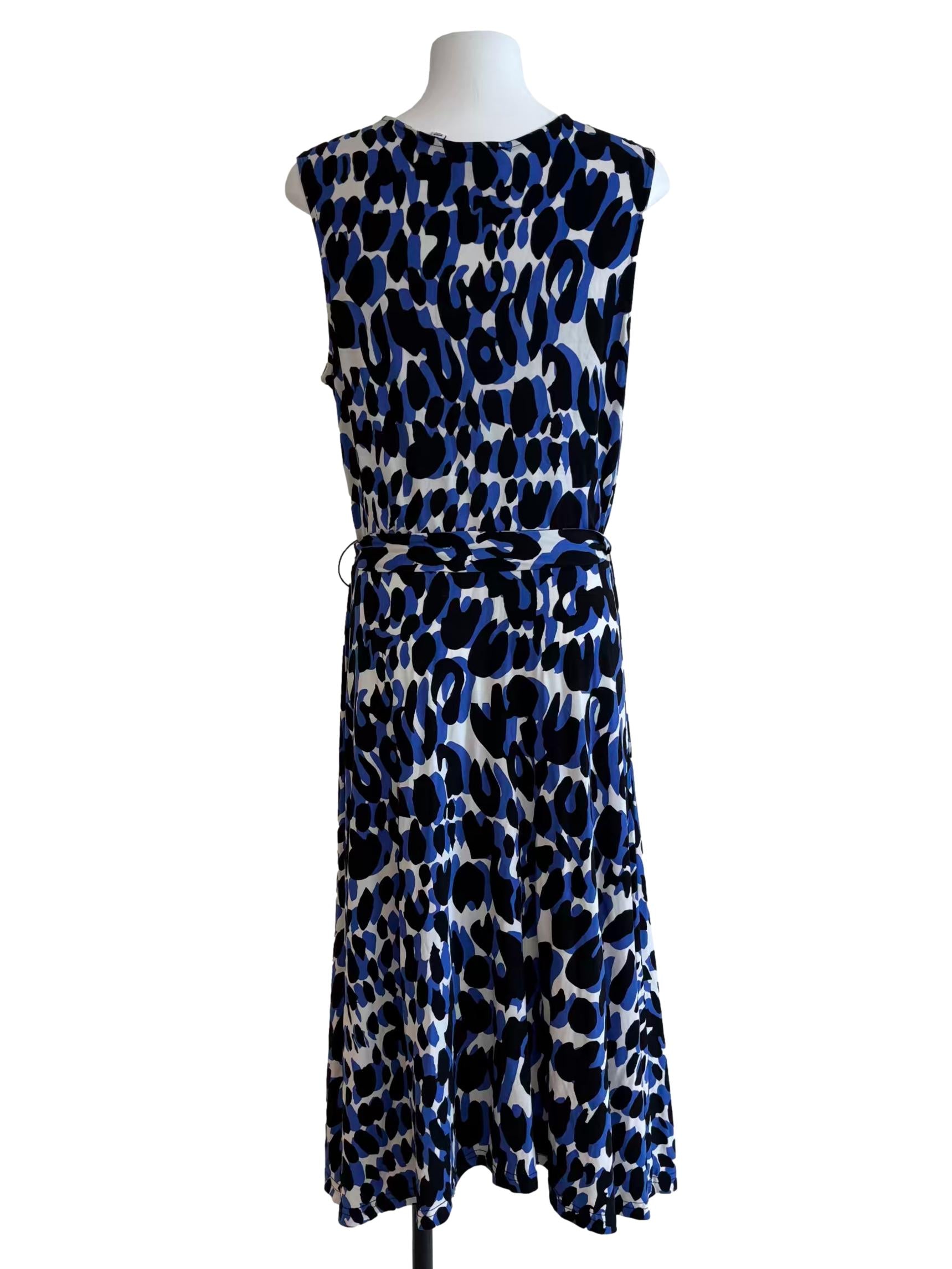 Blue Sleeveless Wrap Leopard Print Dress CSN