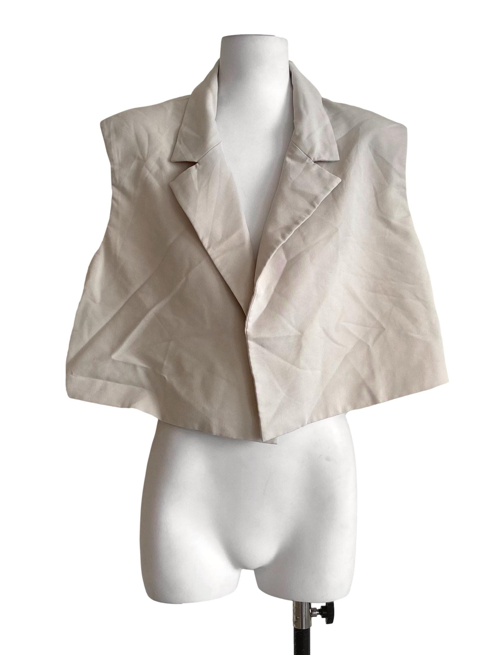 Cream Beige Collar V-Neck Vest LB