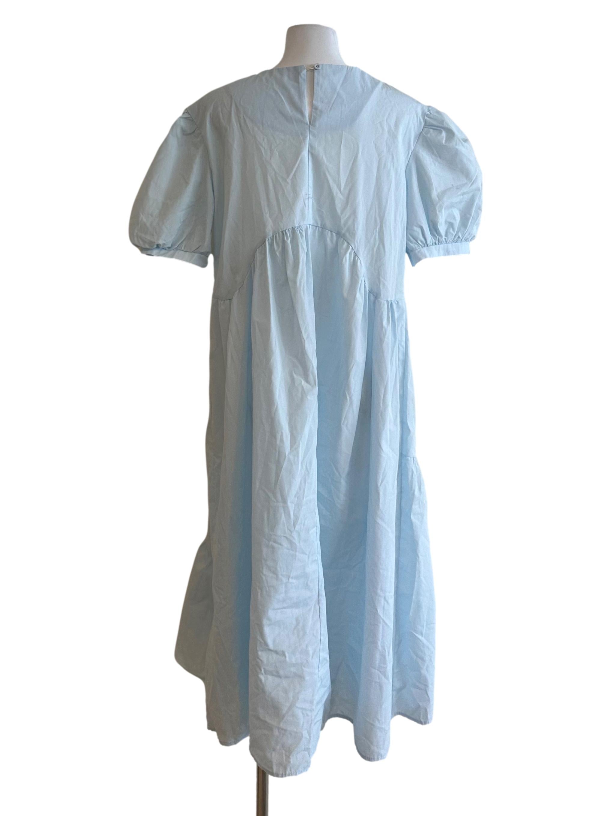Baby Blue Puff Sleeve Tiered Dress