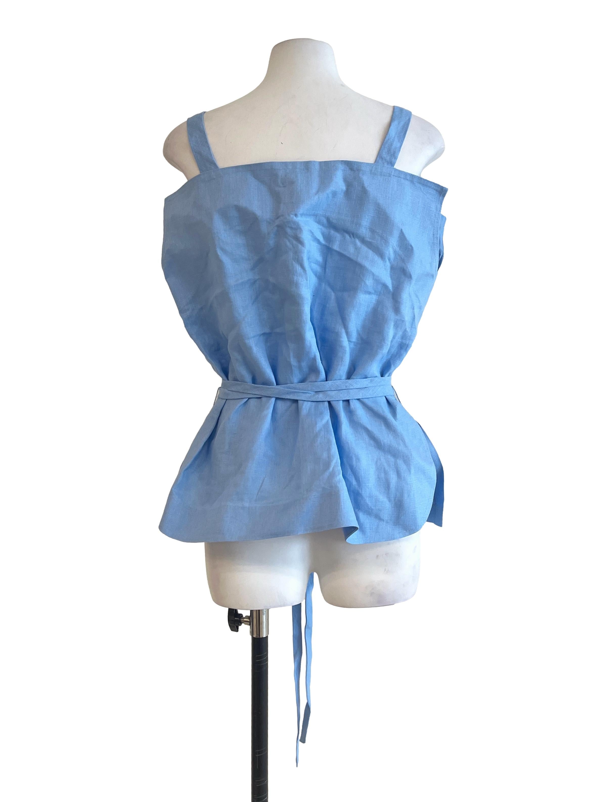 Sky Blue Straight Across Neck Sleeveless Top