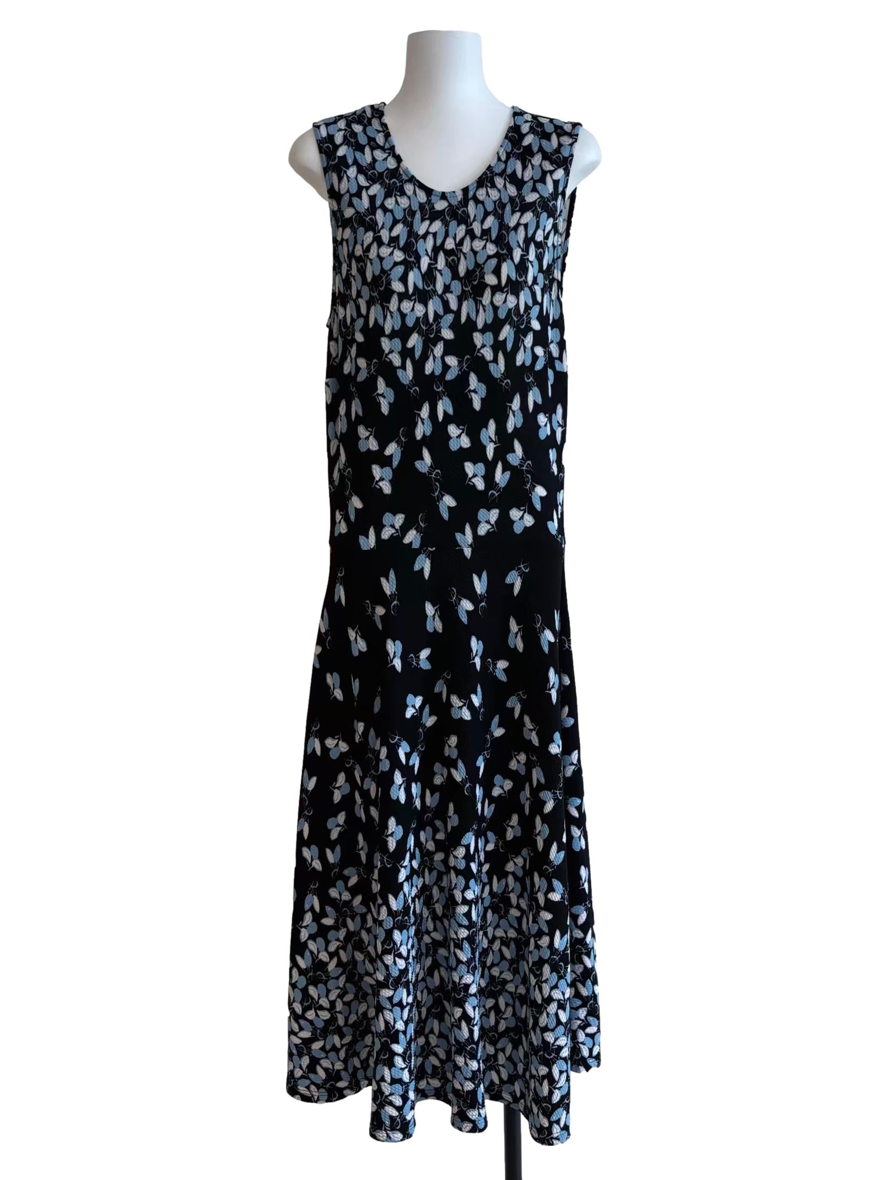 Blue Black Round Neck Floral Dress CSN