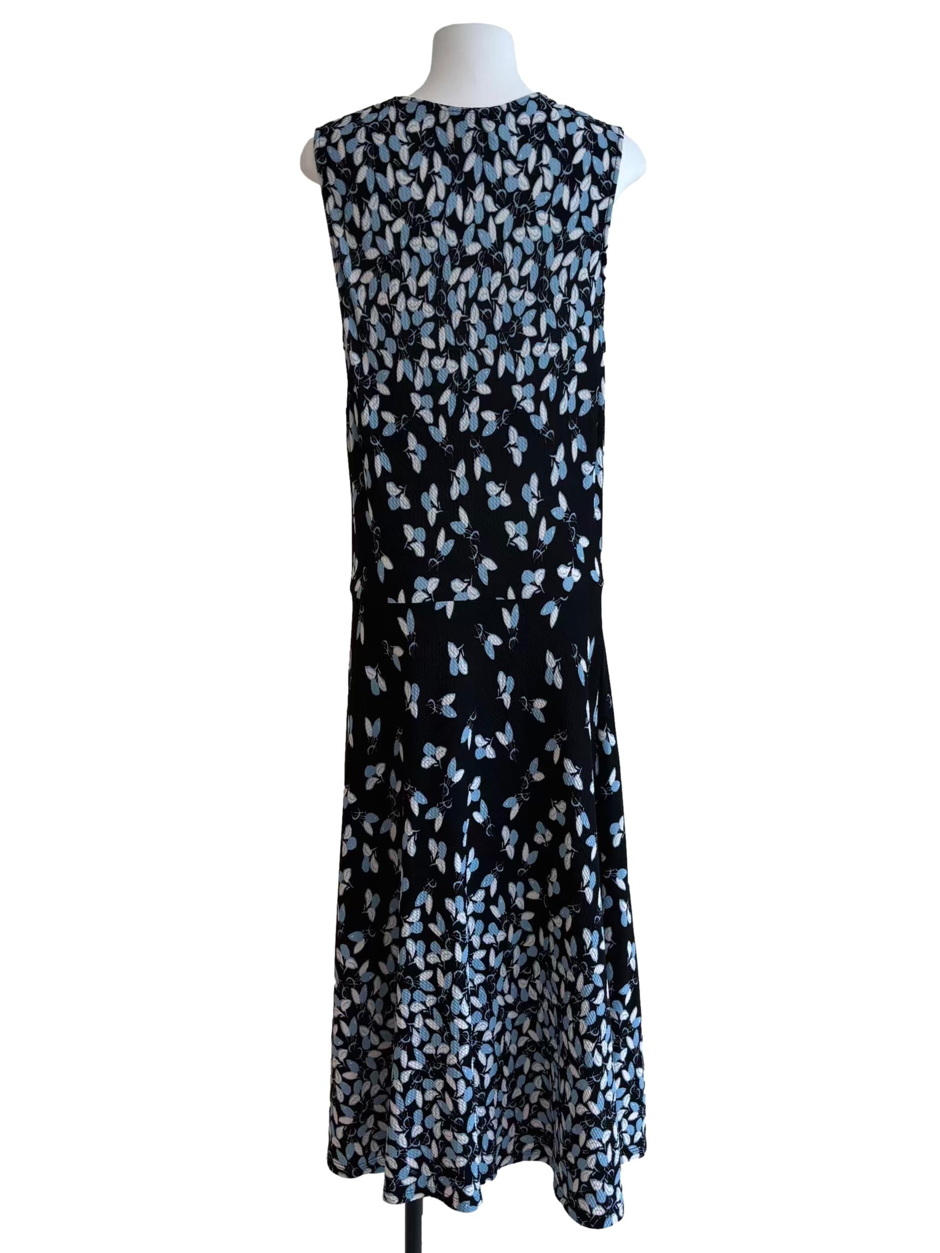 Blue Black Round Neck Floral Dress CSN