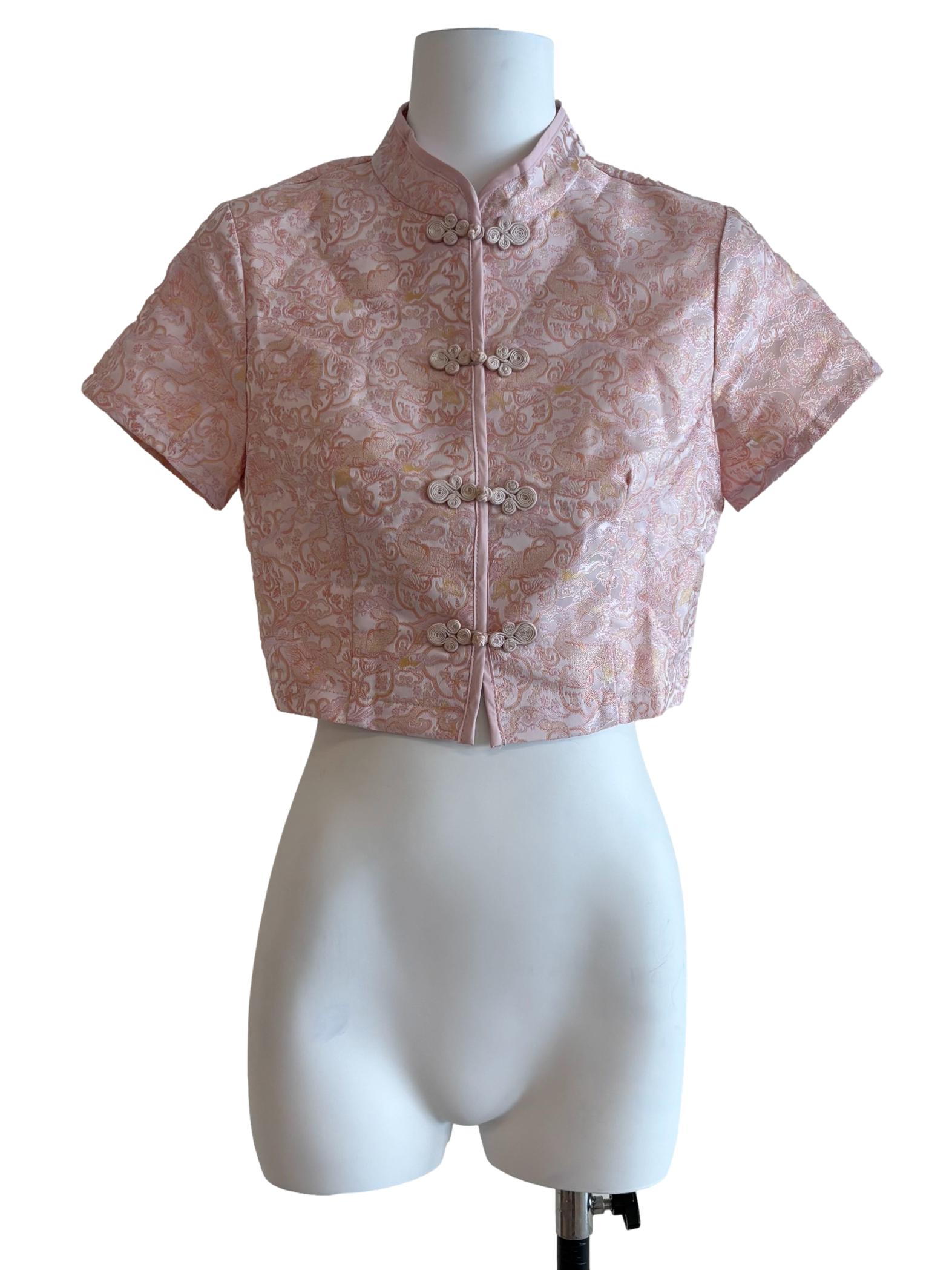Baby Pink Brocade Cheongsam Crop Top