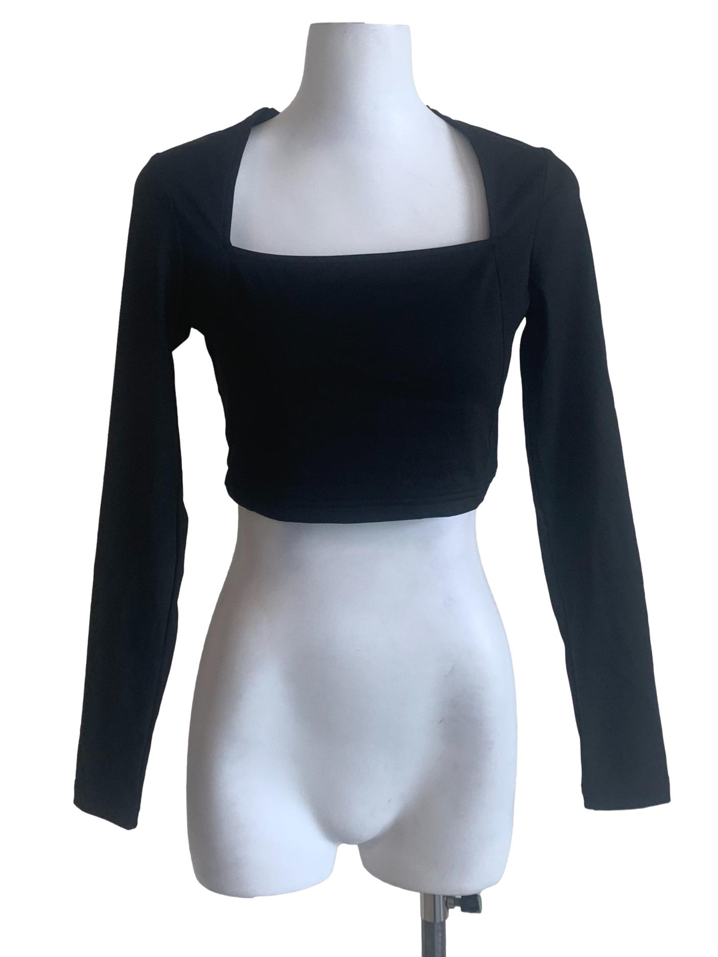 Crow Black Long Sleeve Crop Top