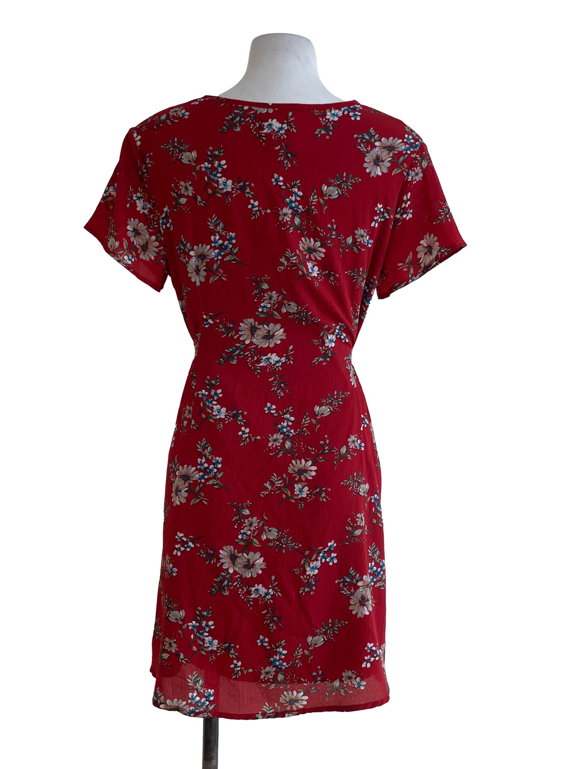 Red Floral Button Up Dress