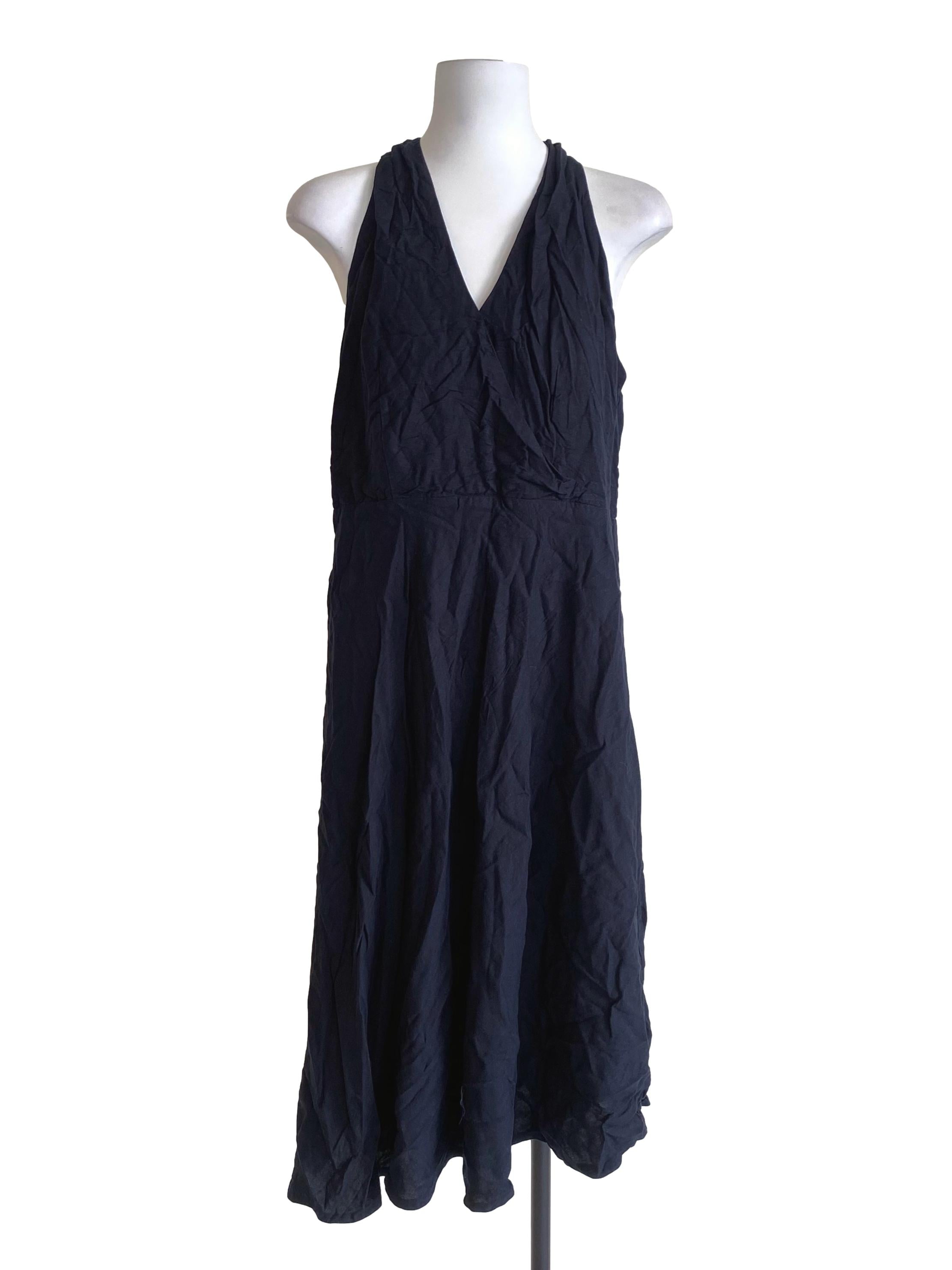 Denim Dark Blue Sleeveless V-Neck Dress