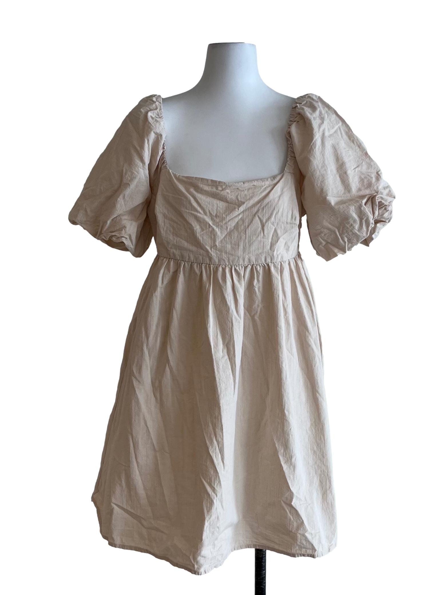 Beige Square Neckline Empire Dress