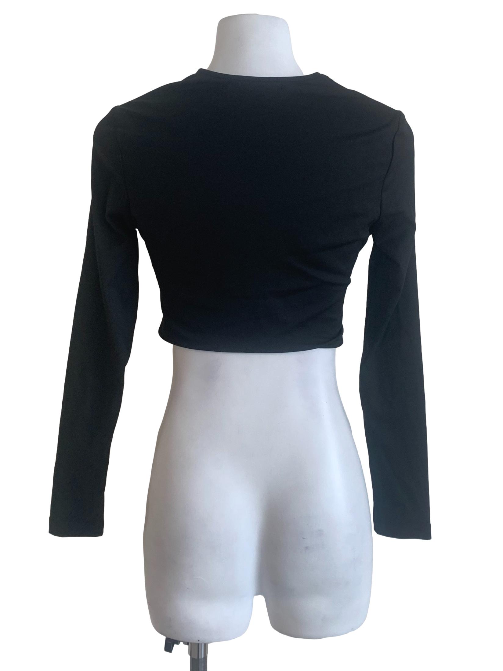 Crow Black Long Sleeve Crop Top