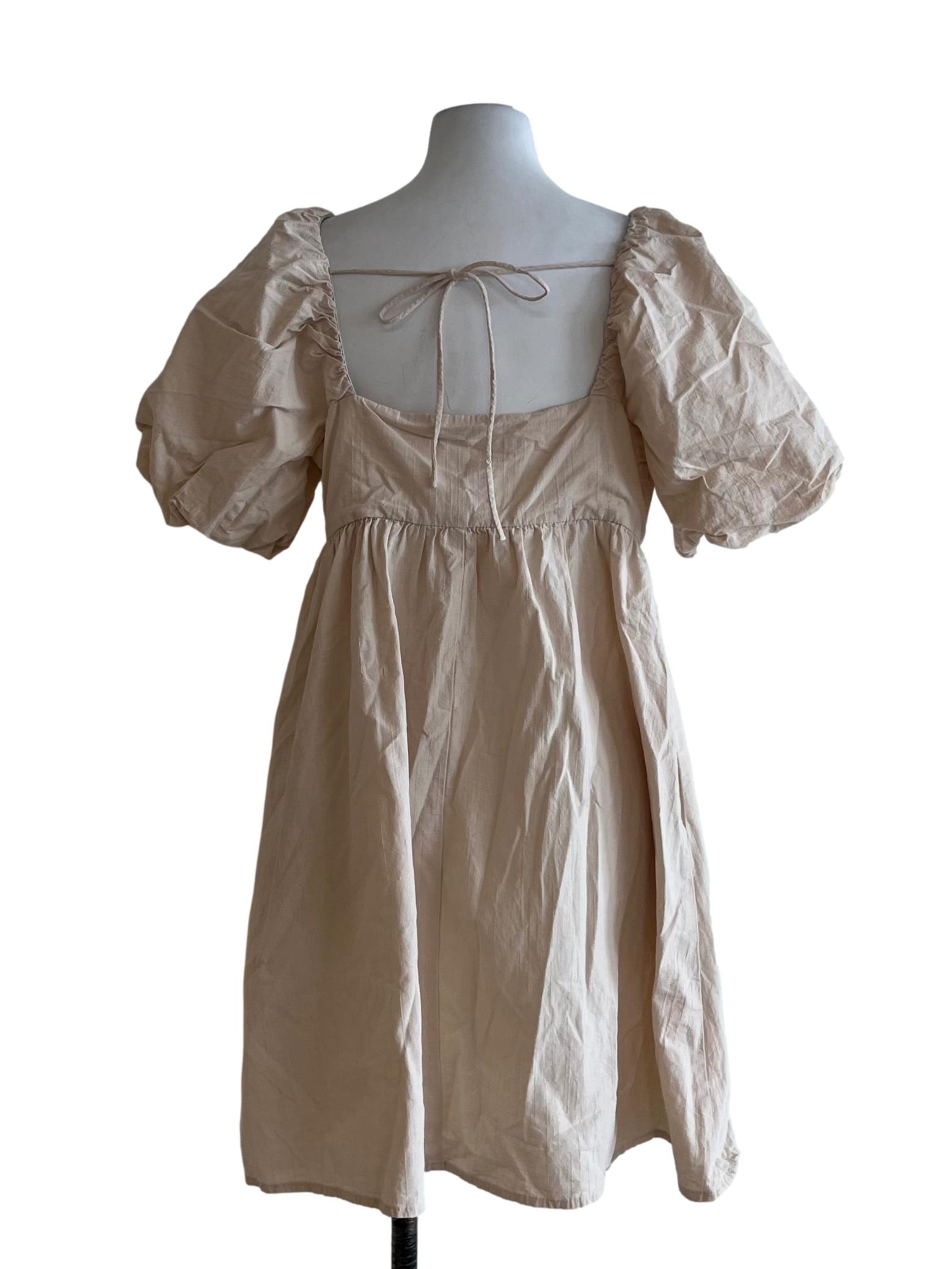 Beige Square Neckline Empire Dress