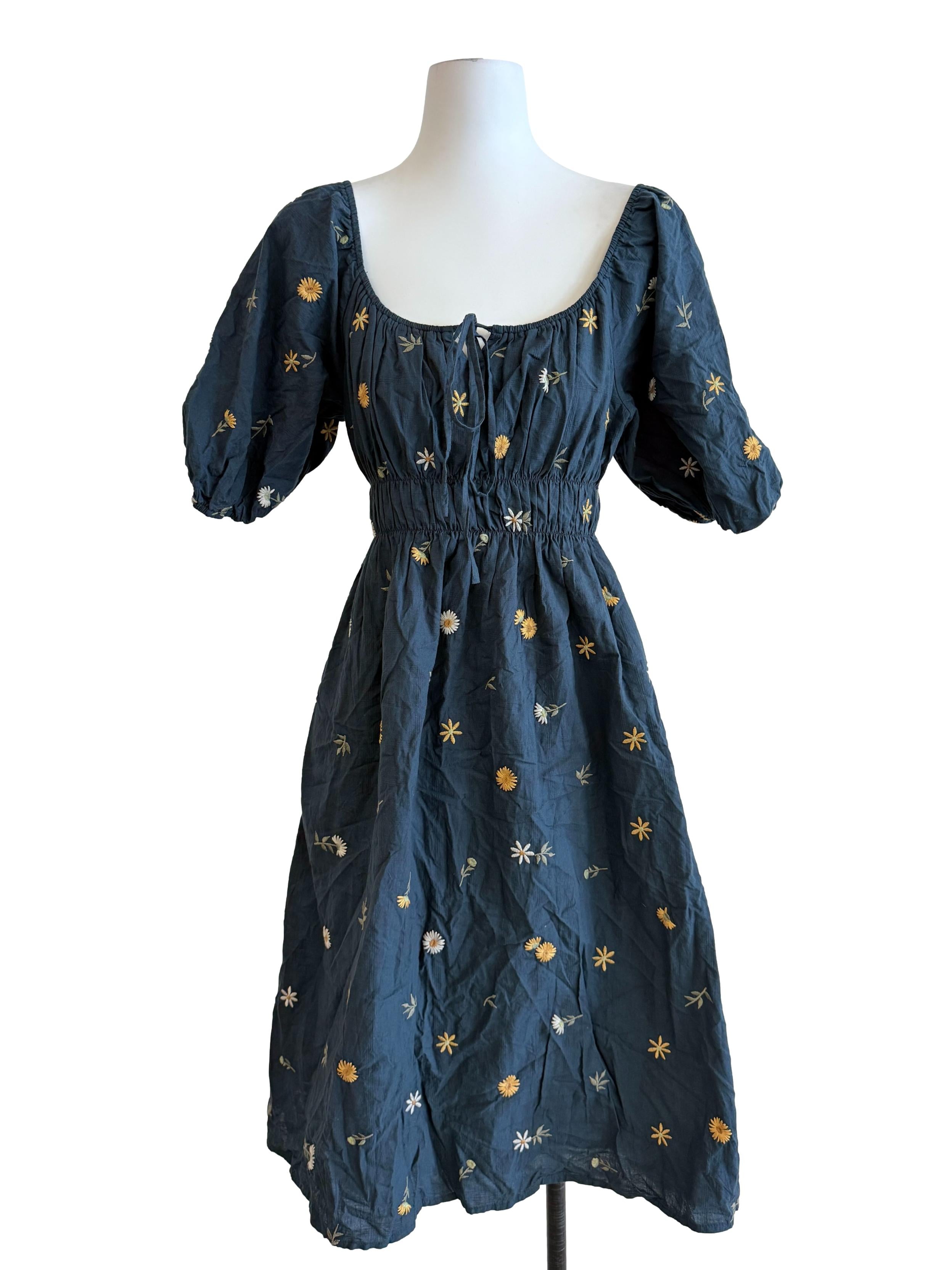 Navy Floral Drop Waist Dress