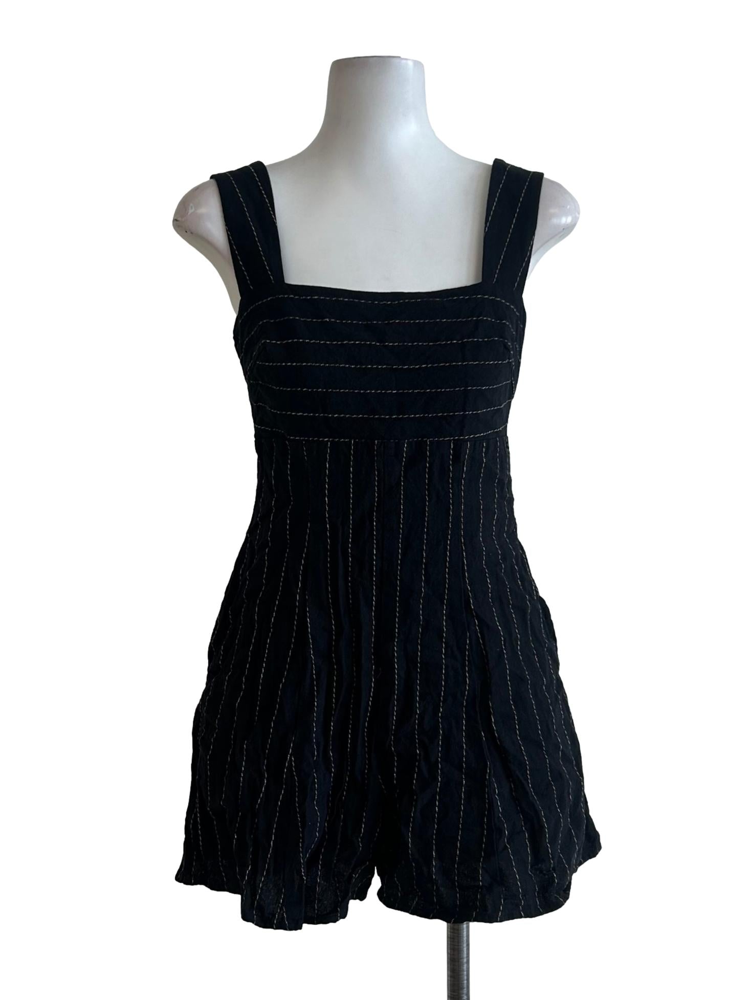 Jade Black Striped Romper