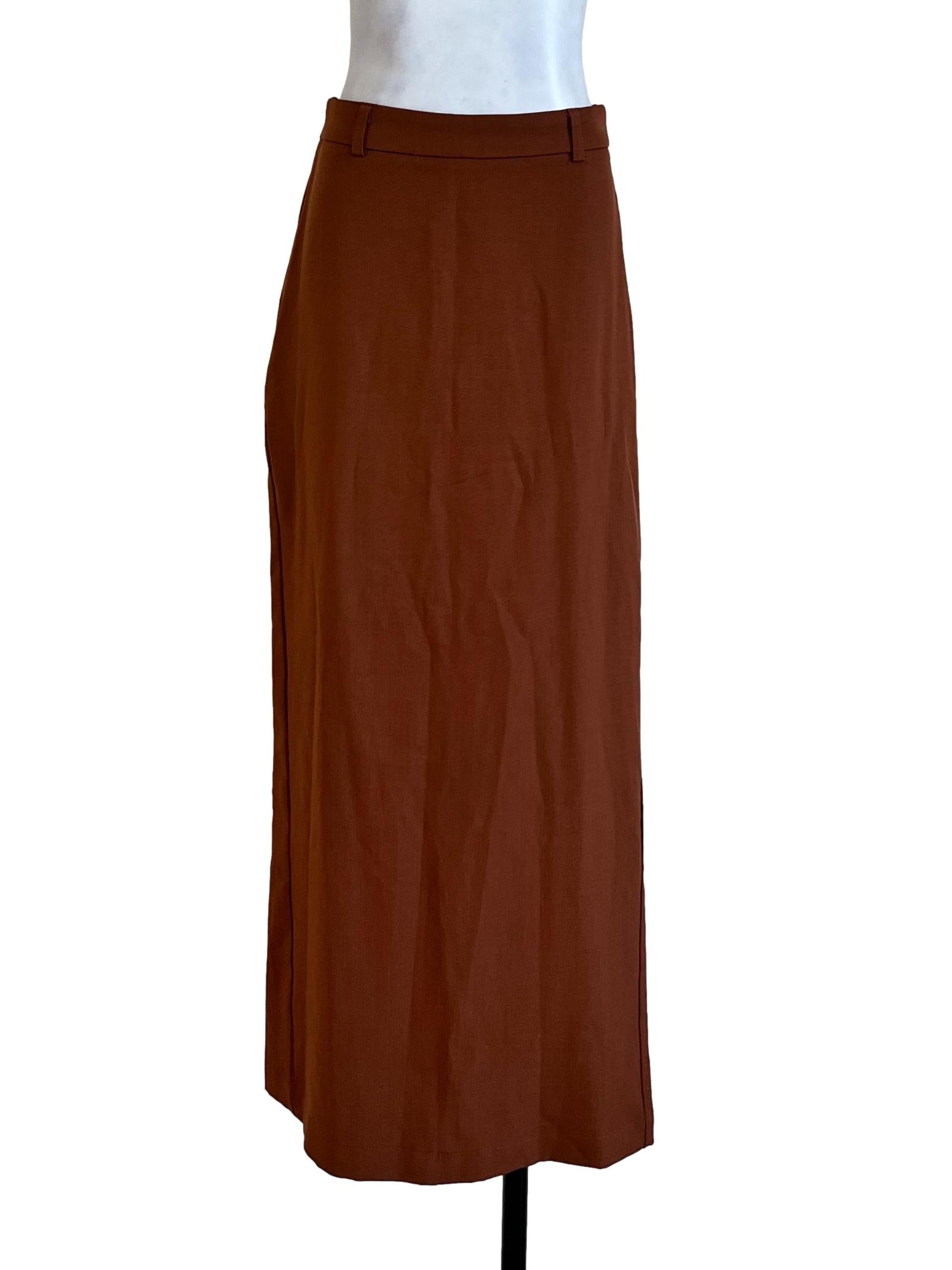 Orange Plain Elastic Waist Skirt