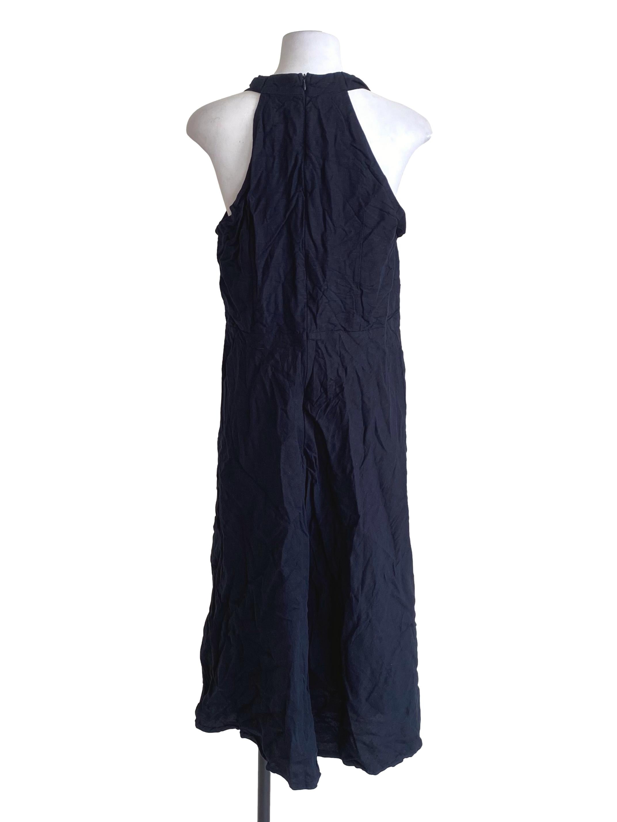 Denim Dark Blue Sleeveless V-Neck Dress