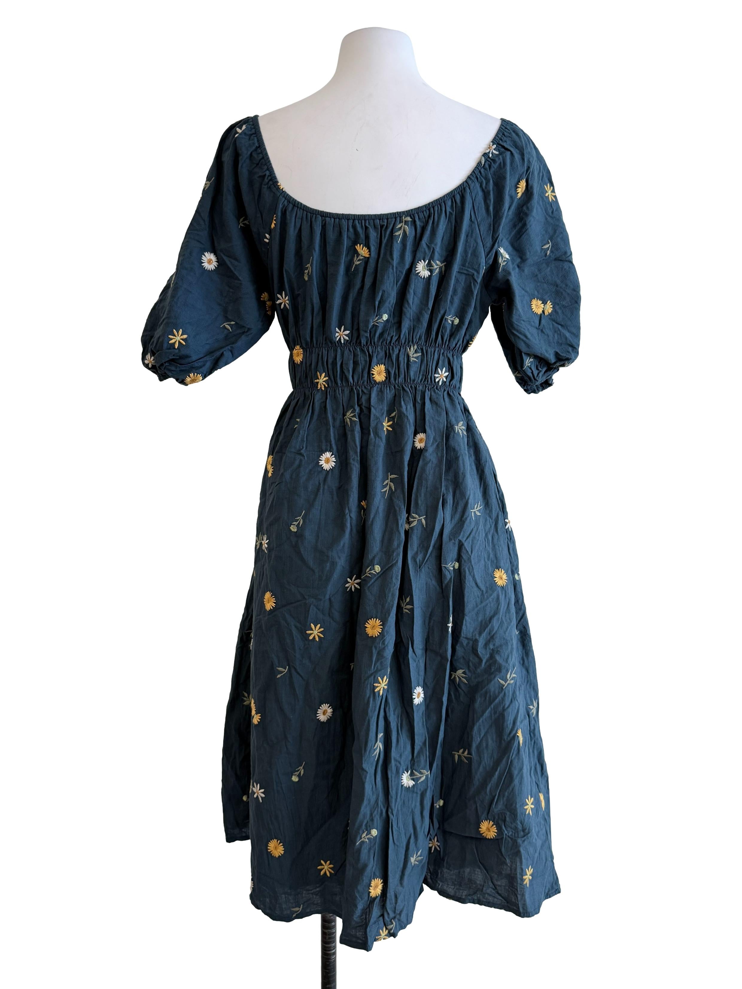 Navy Floral Drop Waist Dress