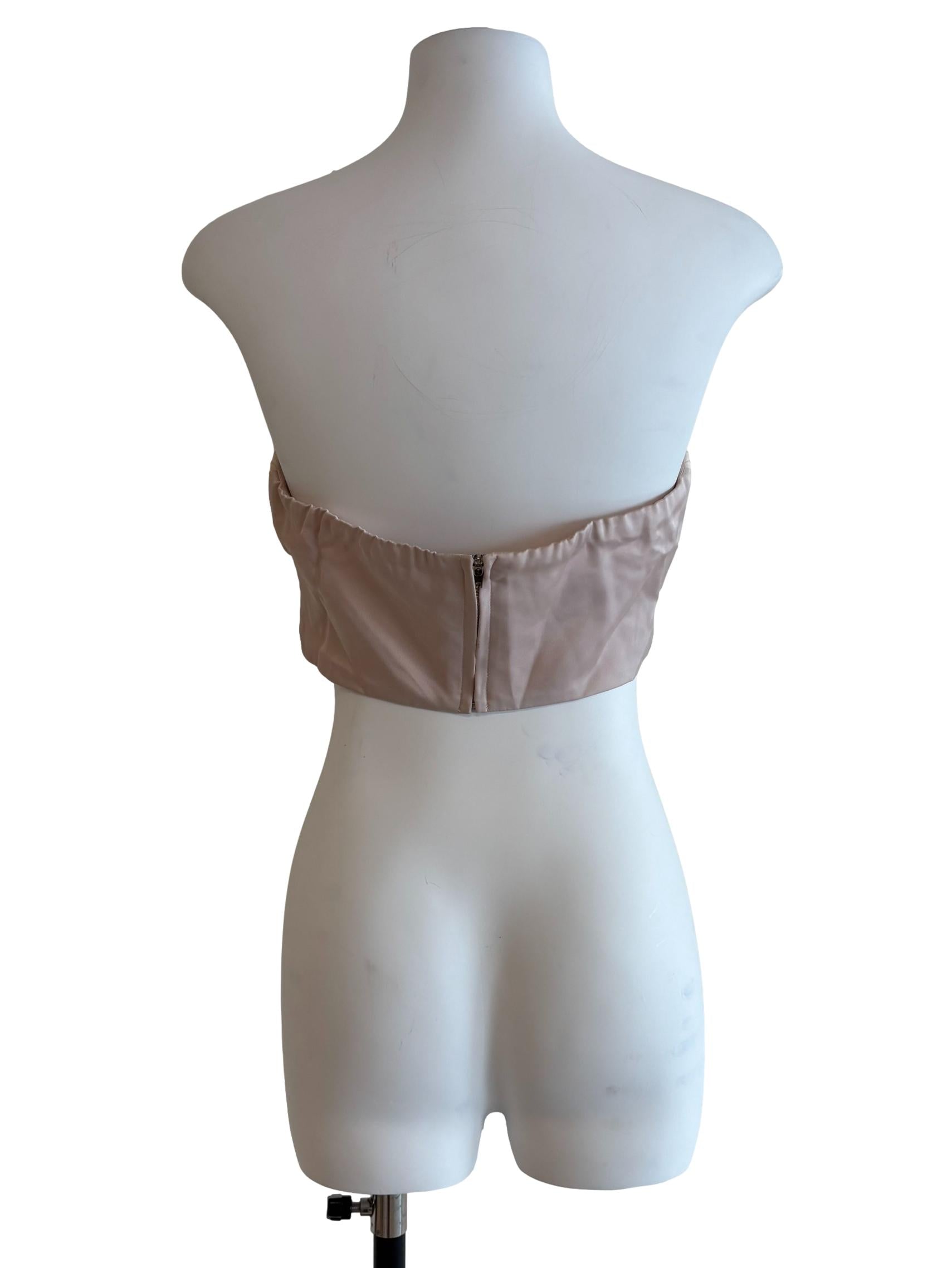 Pale Pink Pleated Crop Strapless Top