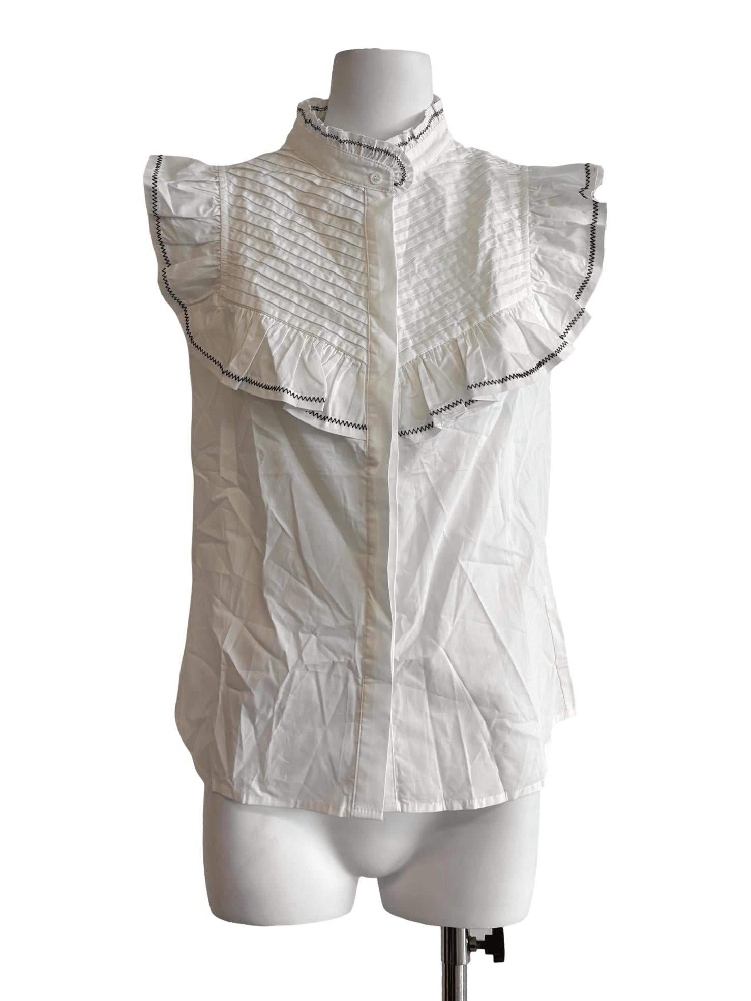 Powder White Ruffled Sleeveless Cotton Top