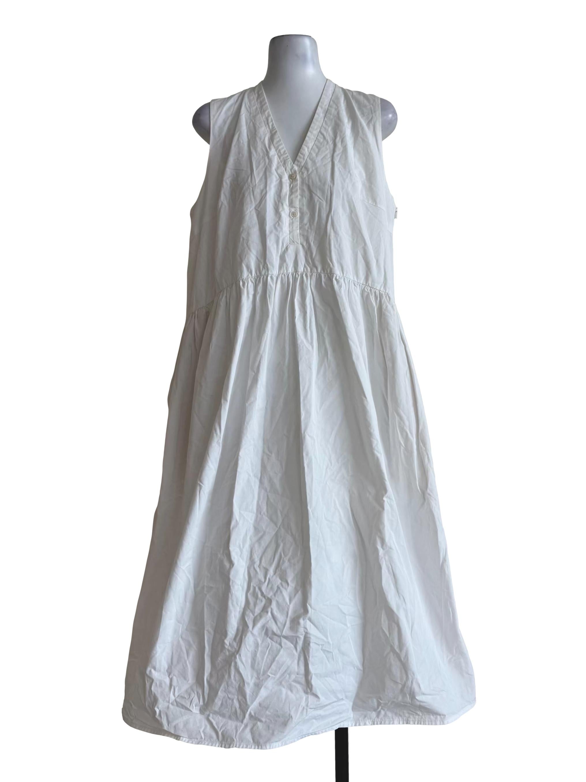 Cotton White V-Neck Dress OSN