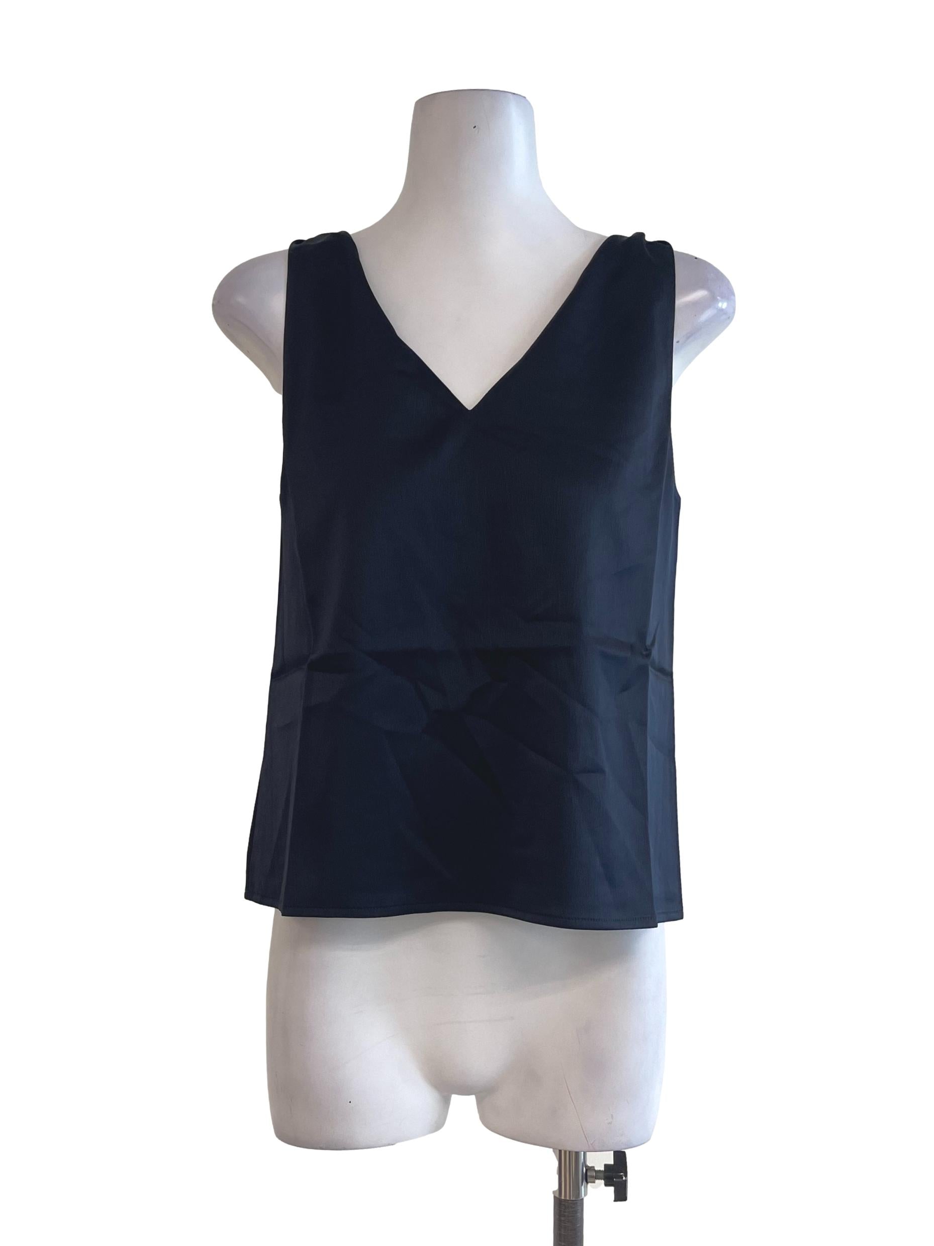 Navy Blue Neckline Satin Top