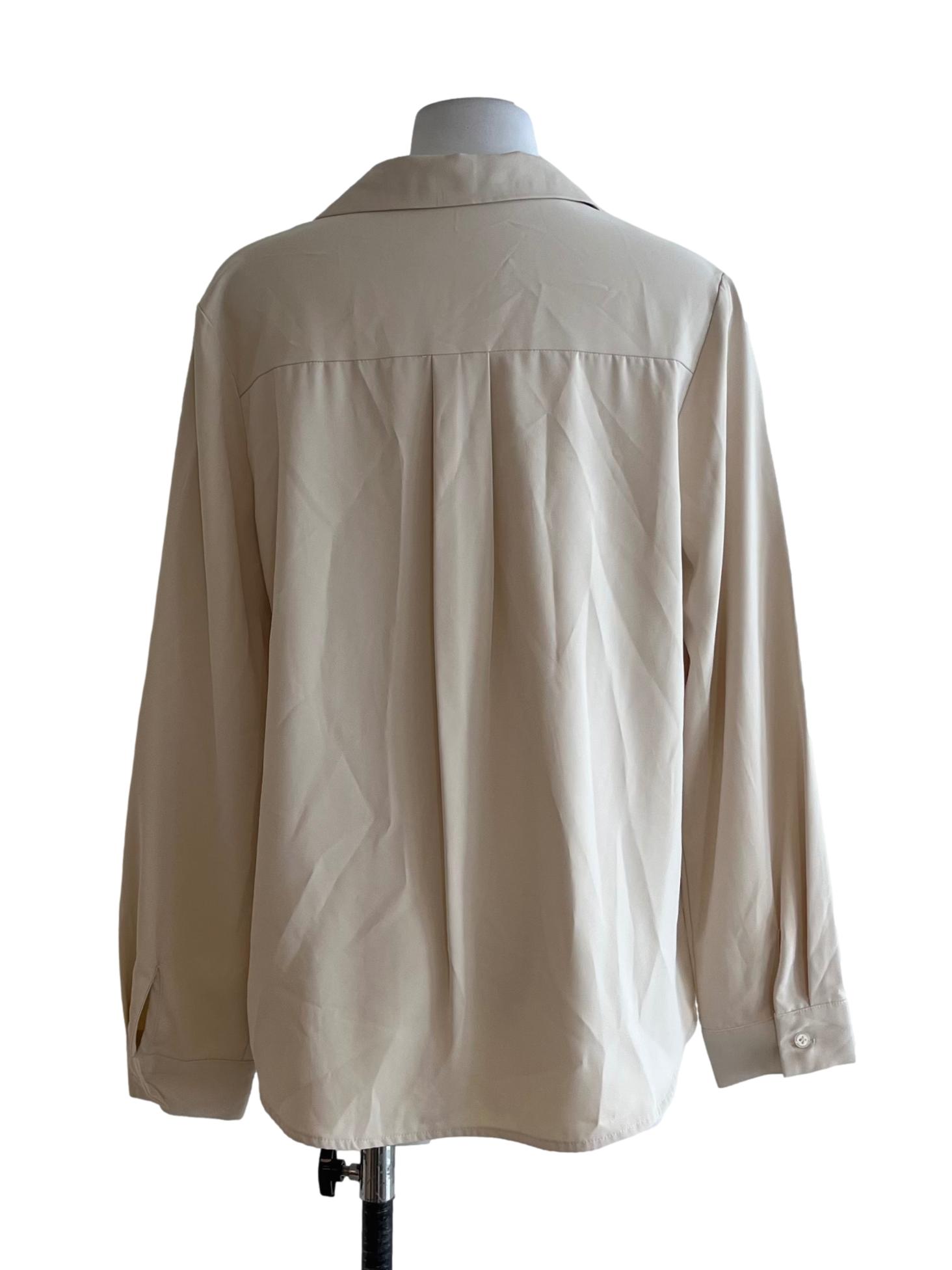 Beige Notched Collar Button-Down Blouse