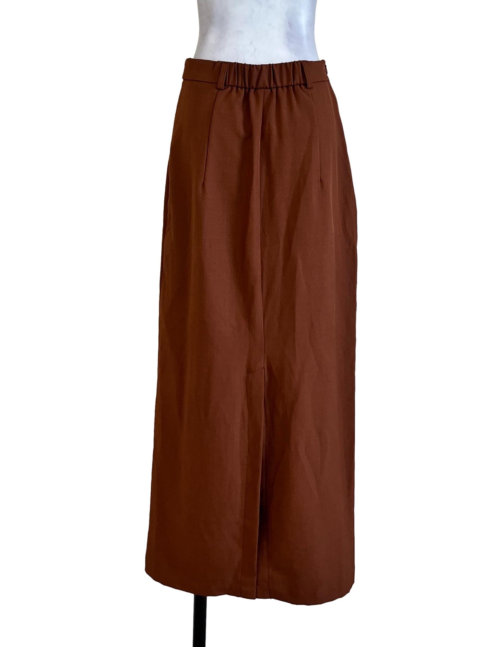 Orange Plain Elastic Waist Skirt