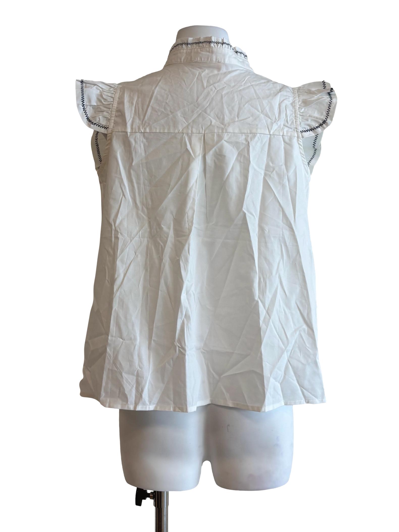 Powder White Ruffled Sleeveless Cotton Top