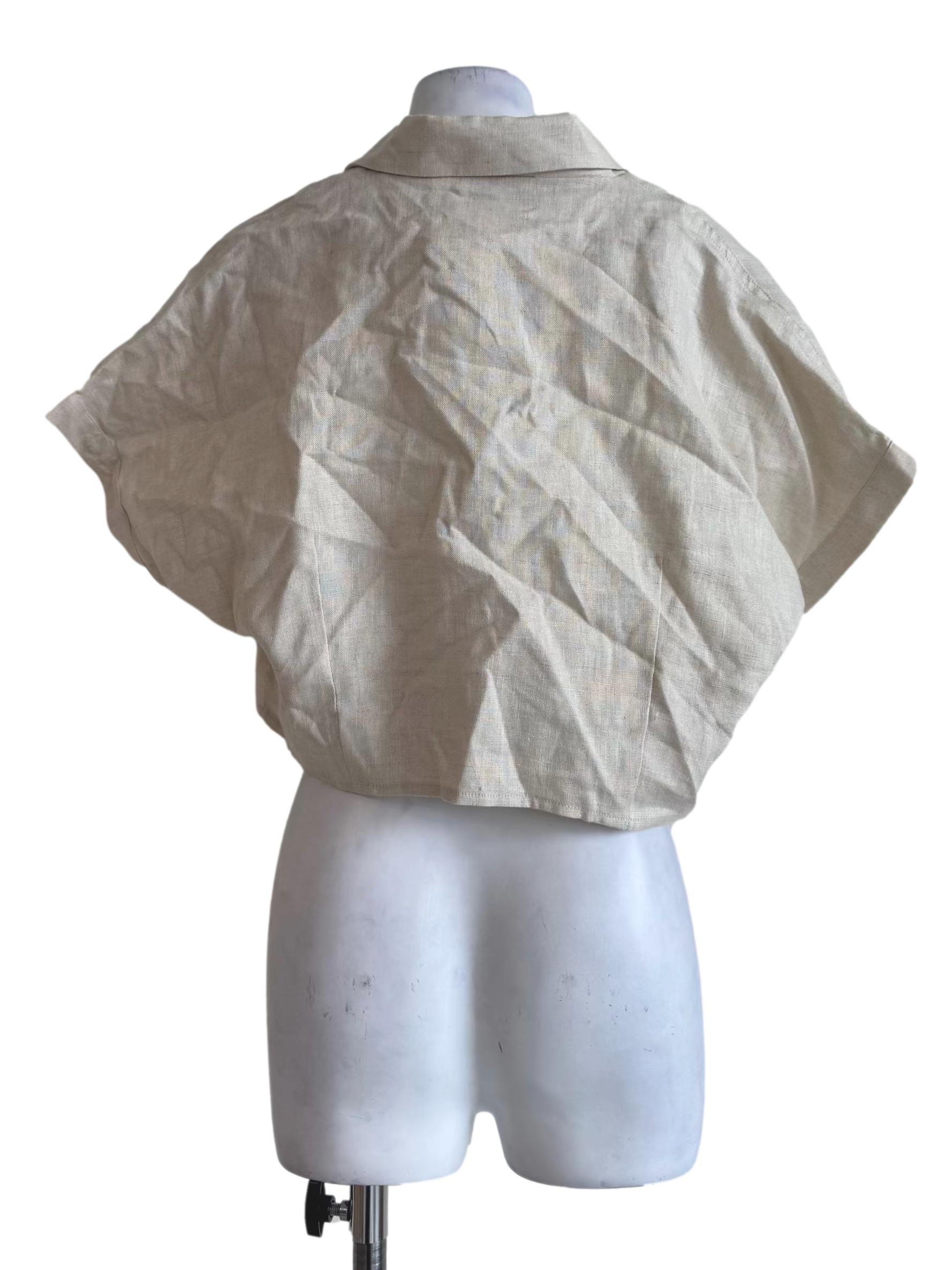 Linen Crop Collared Top OSN