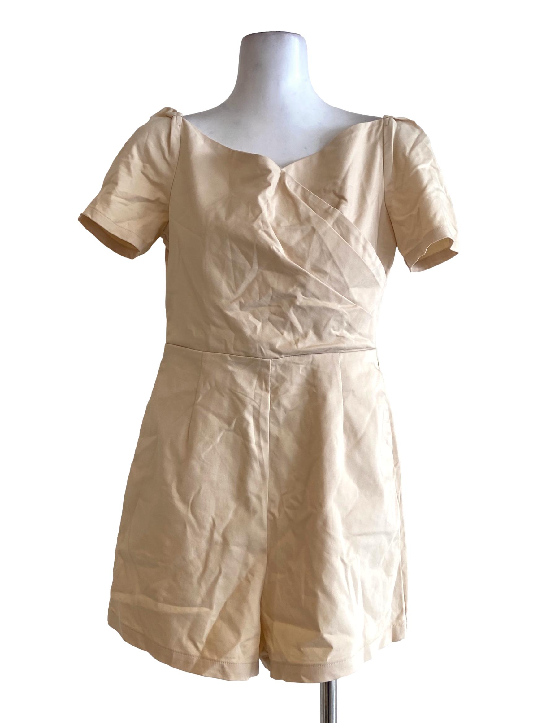 Egg Shell Twill Square Neck Romper