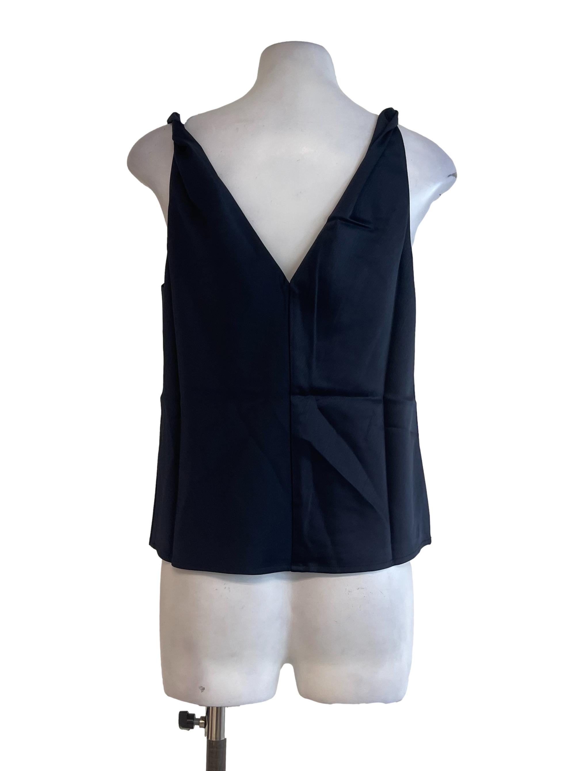 Navy Blue Neckline Satin Top