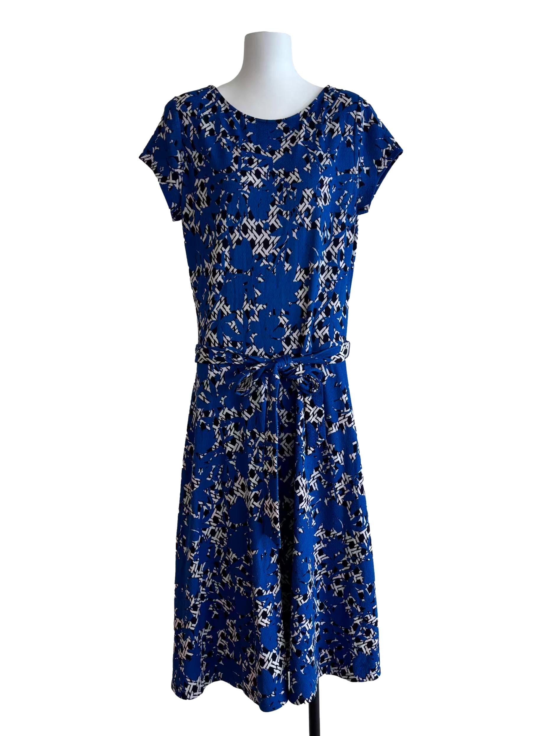 Azure Blue Patterned A-Line Dress CSN