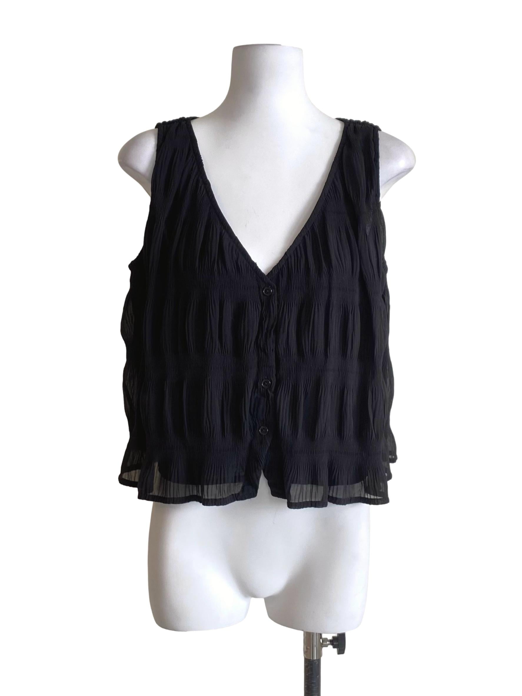 Sable Black Sleeveless V-Neck Blouse LB