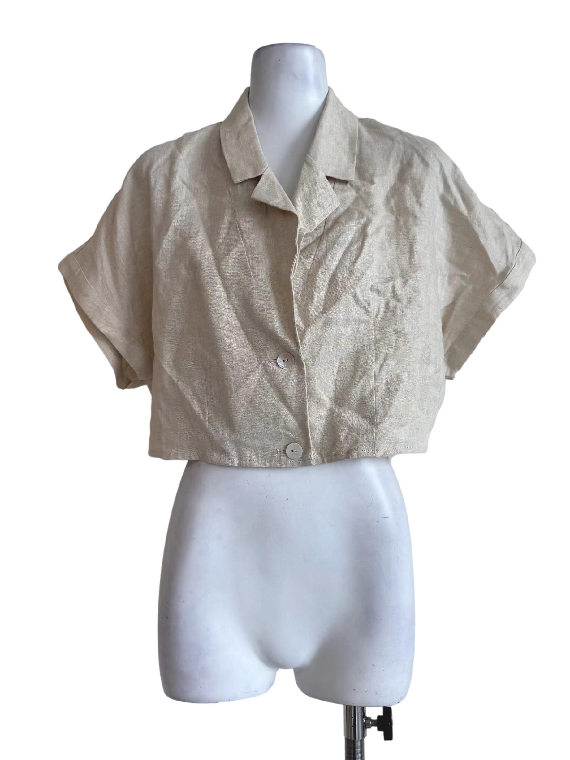 Linen Crop Collared Top OSN