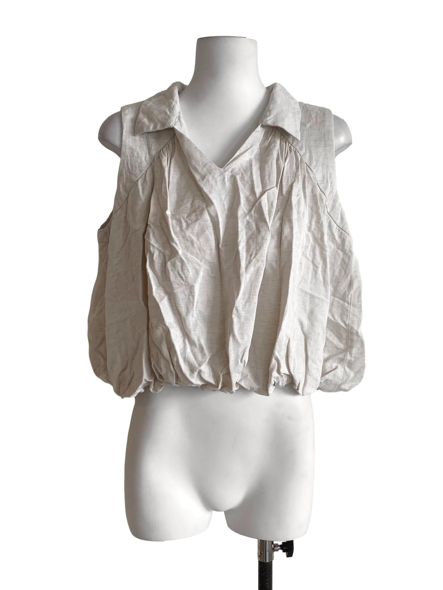 Chiffon White Collar V-Neck Bubble Shirt