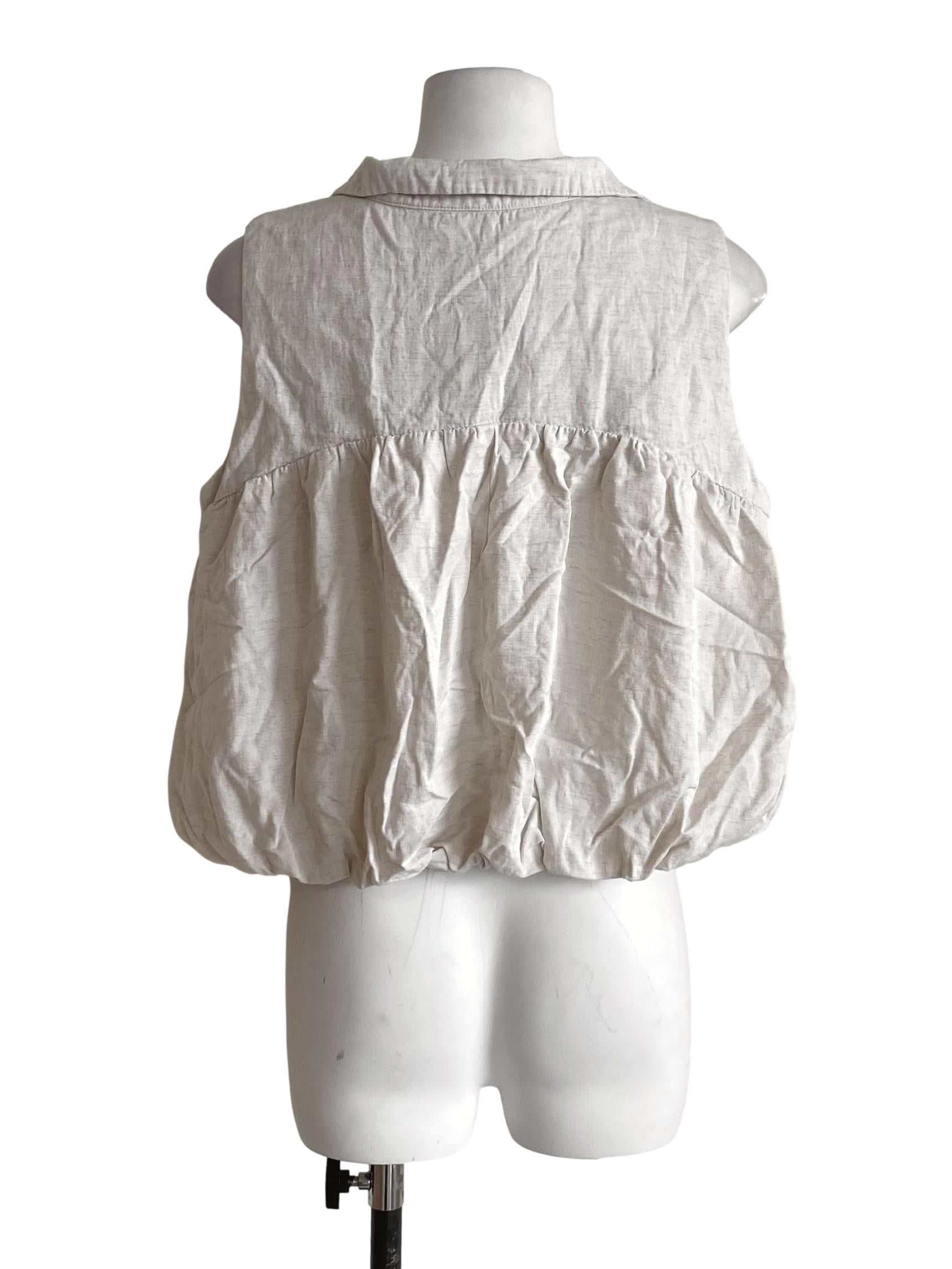 Chiffon White Collar V-Neck Bubble Shirt