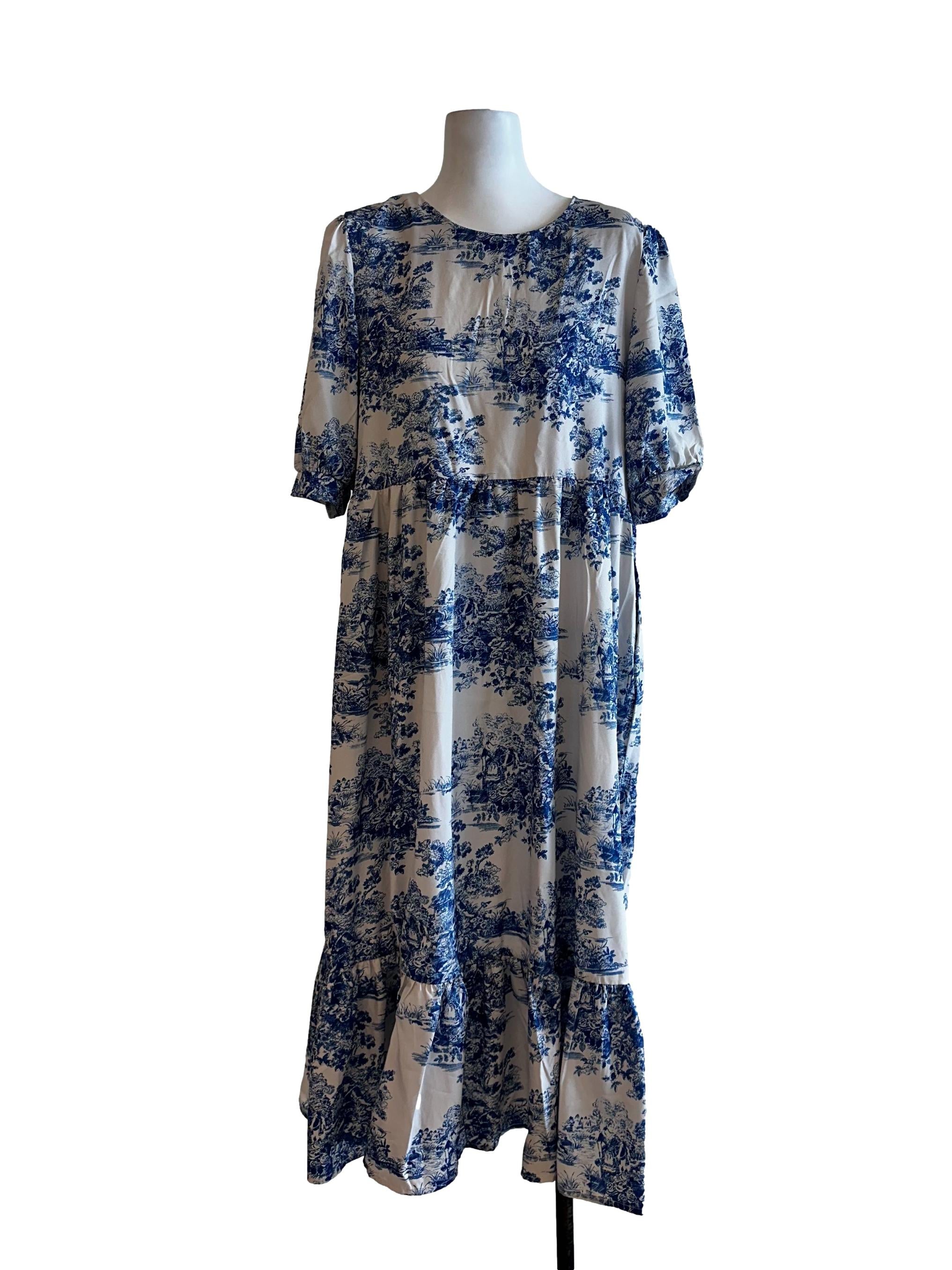 Parchment White Floral Pattern Maxi Dress
