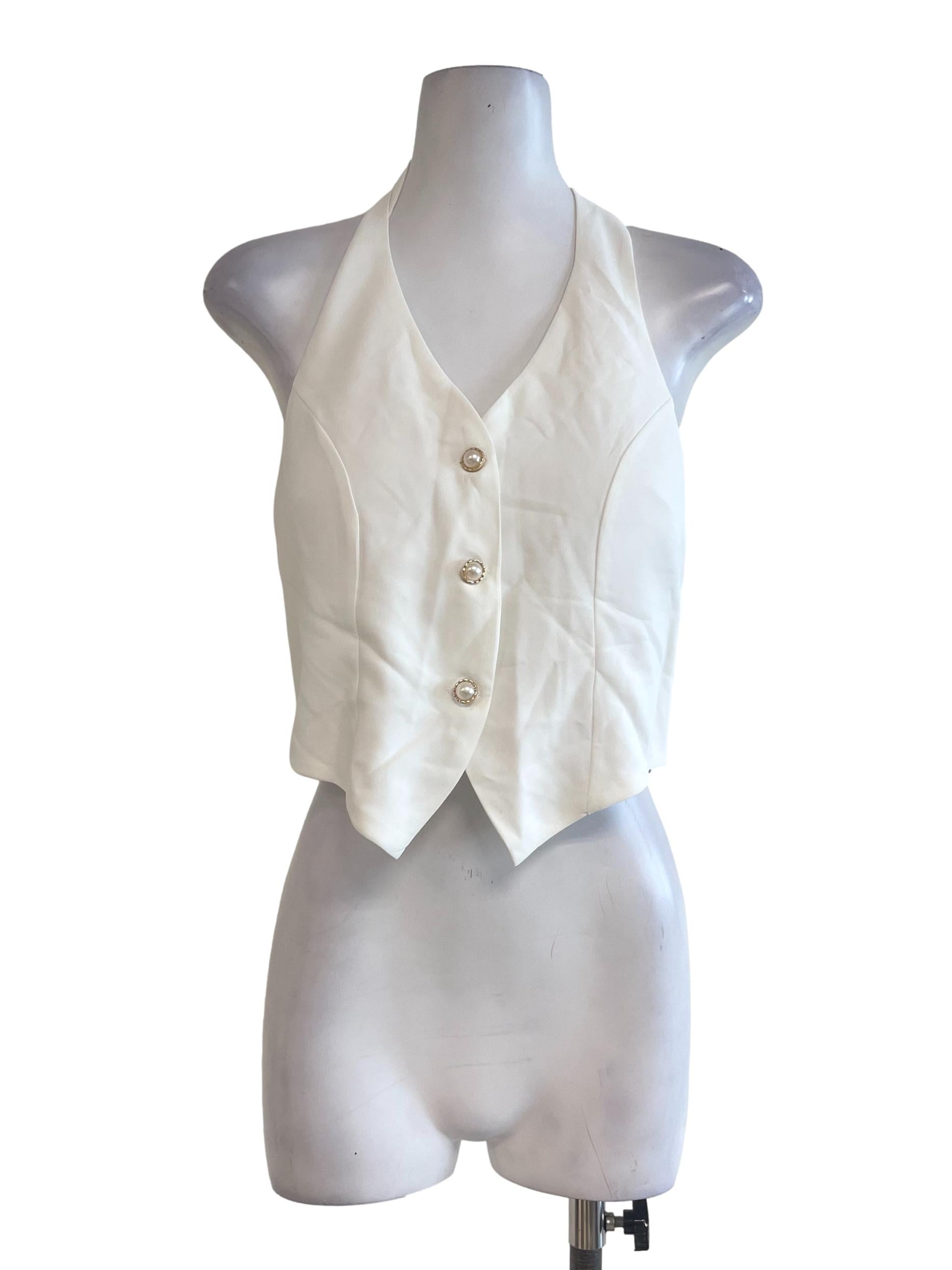 White Pearl Buttoned Neck Vest