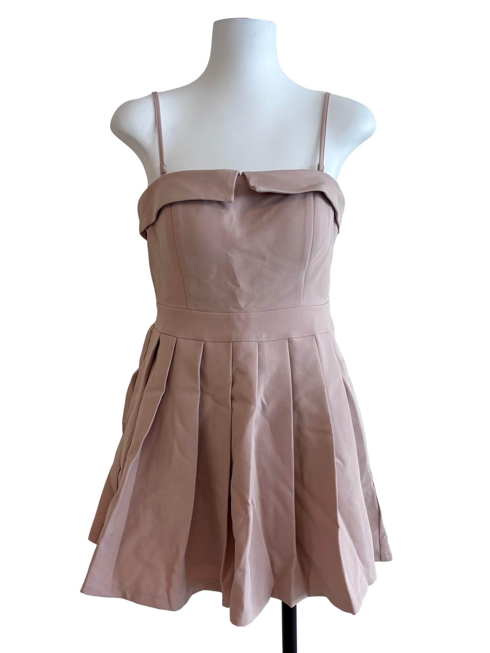 Pale Pink Pleated Mini Dress