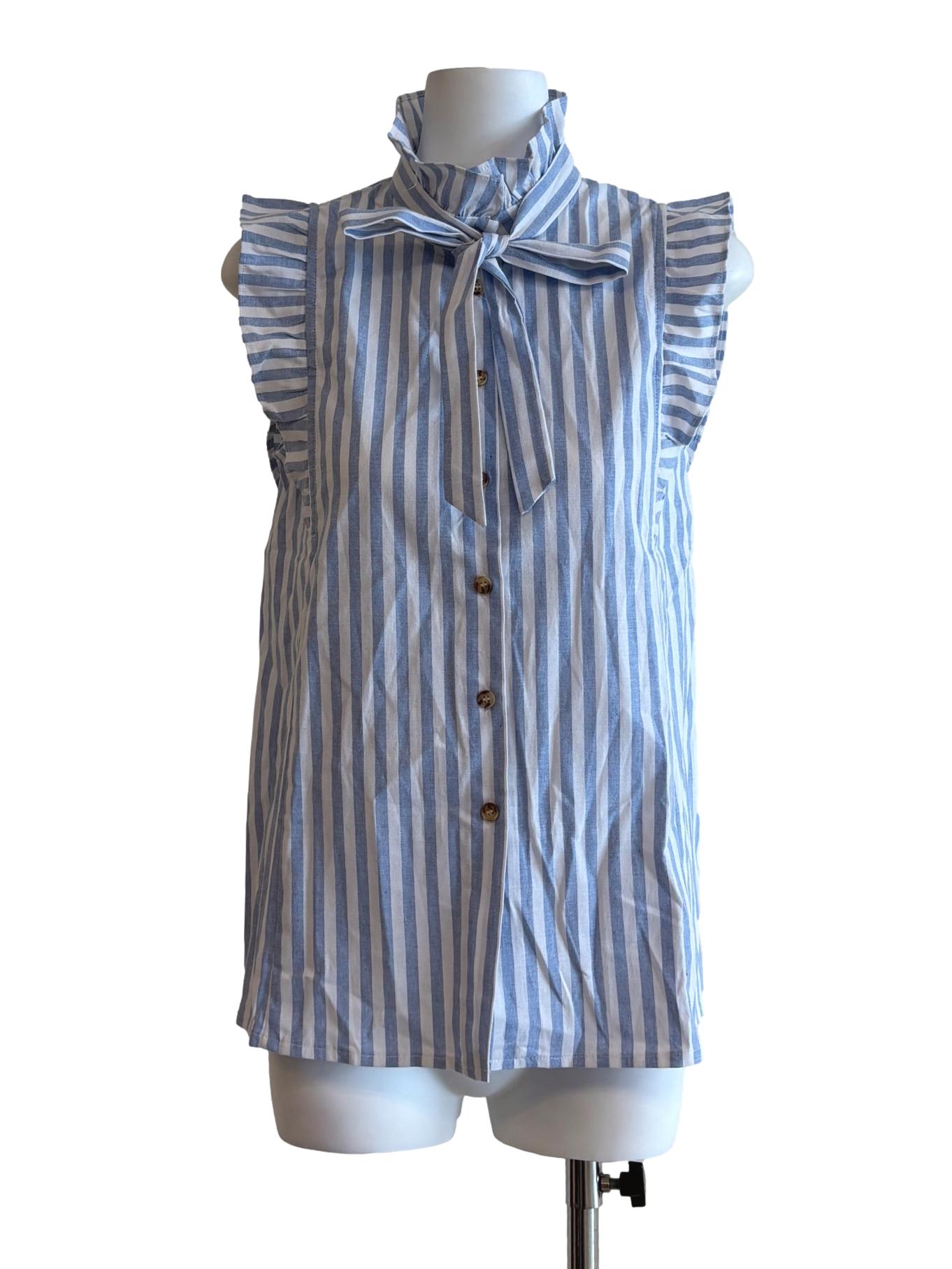 Baby Blue Sleeveless Striped Top