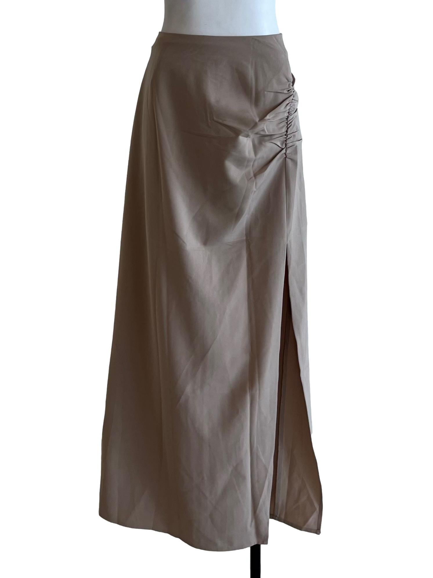 Beige Brown Plain A-Line Skirt