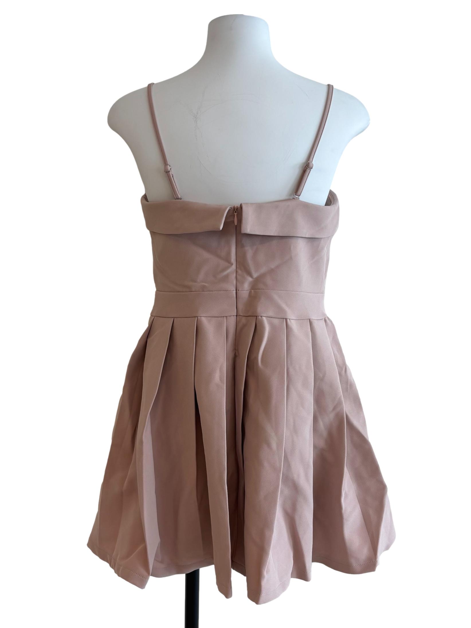 Pale Pink Pleated Mini Dress