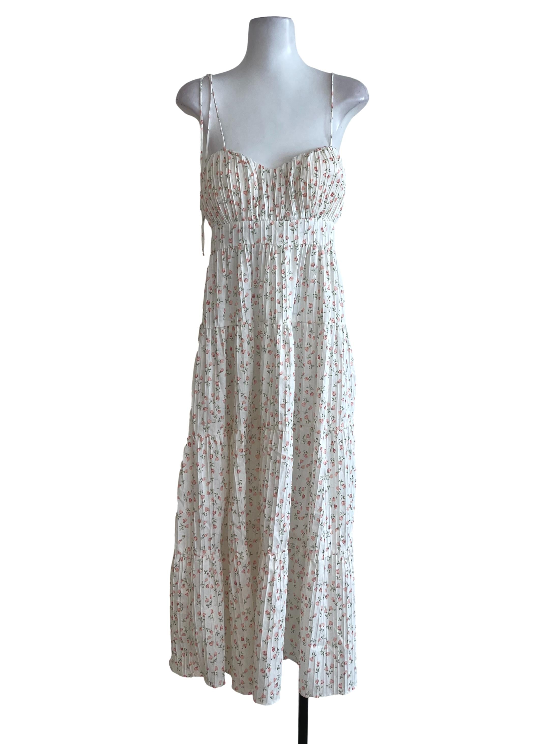 Cream Floral Tiered Dress