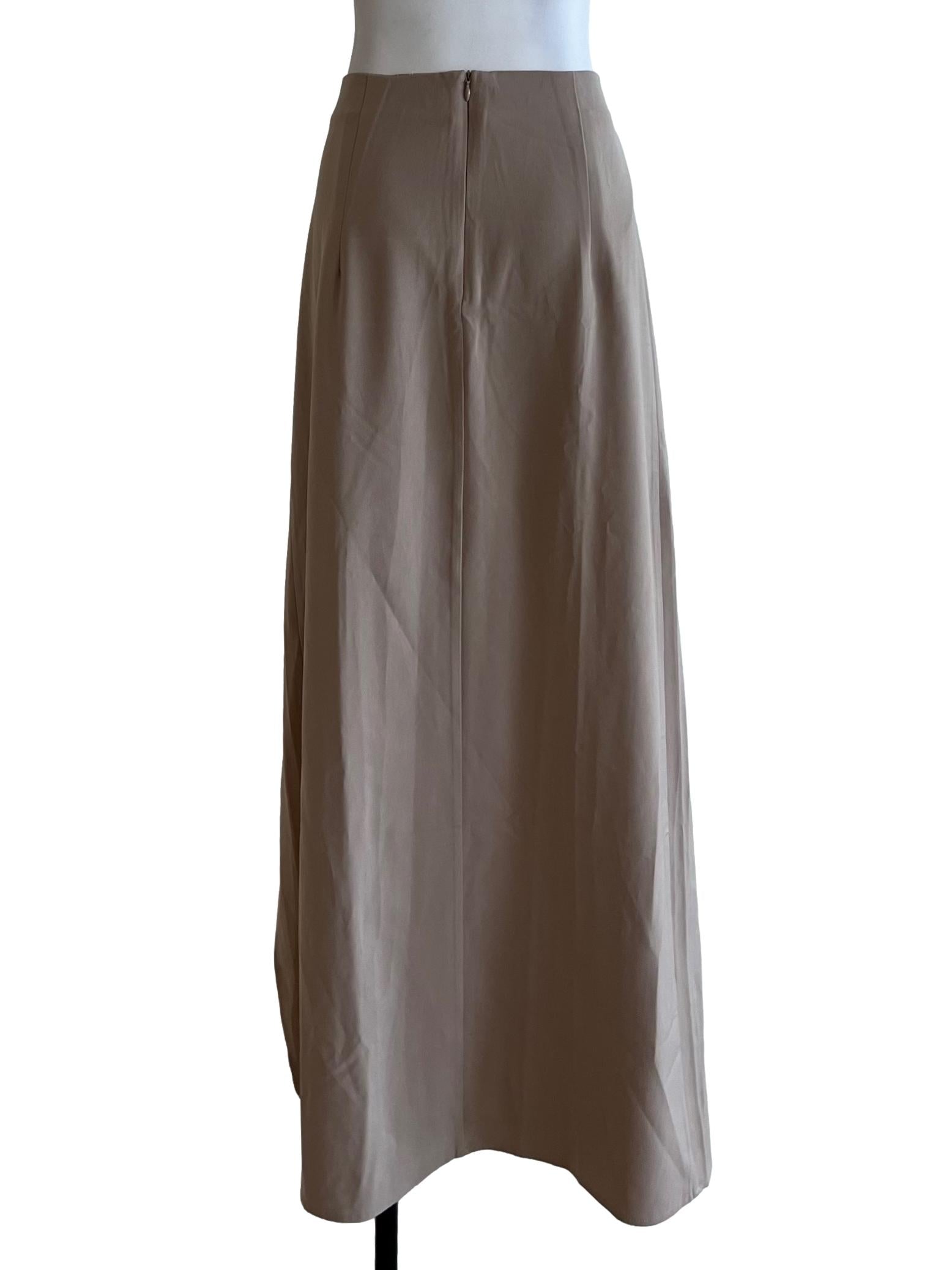 Beige Brown Plain A-Line Skirt