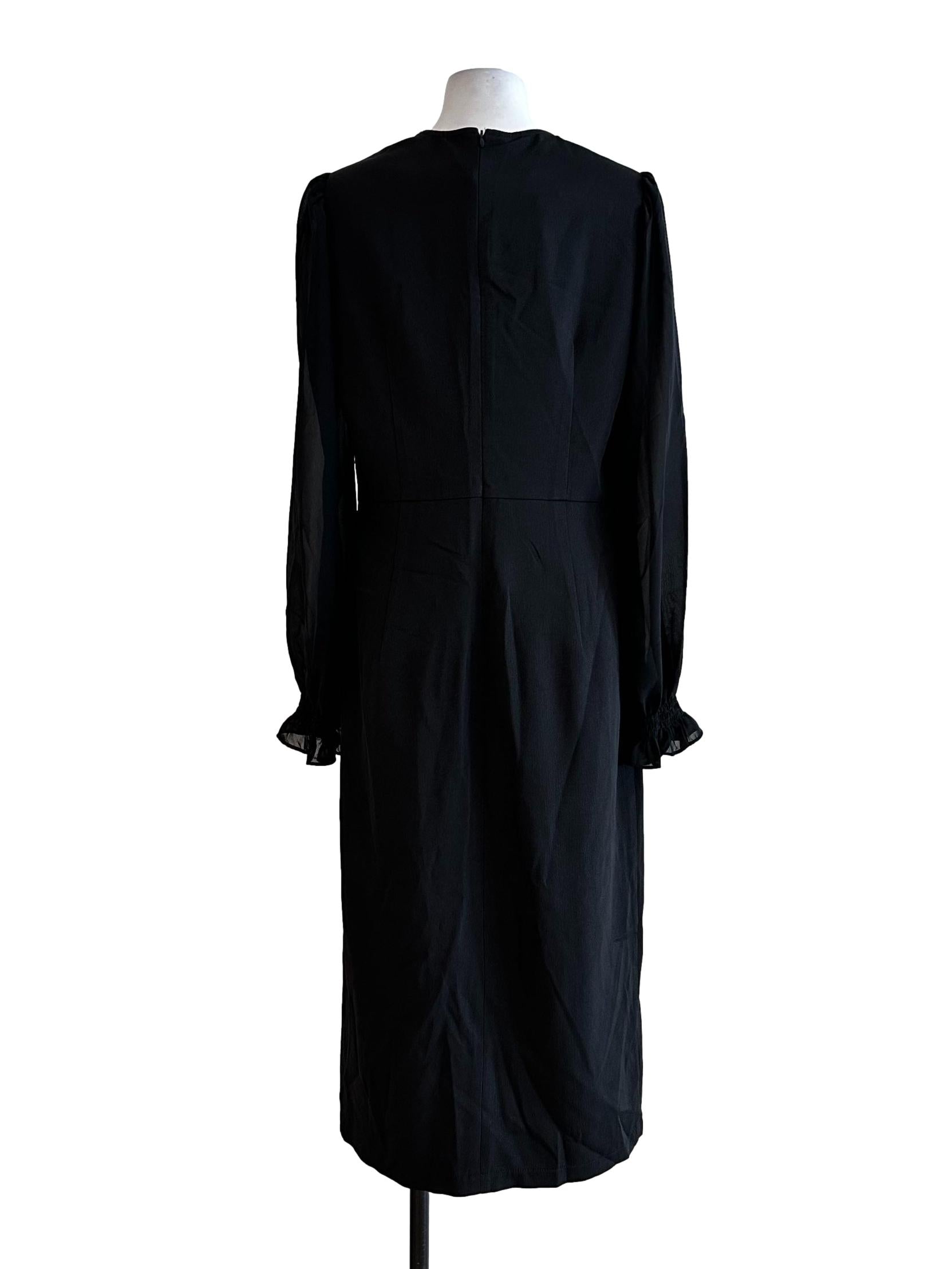 Black V Neckline Long Sleeves Dress