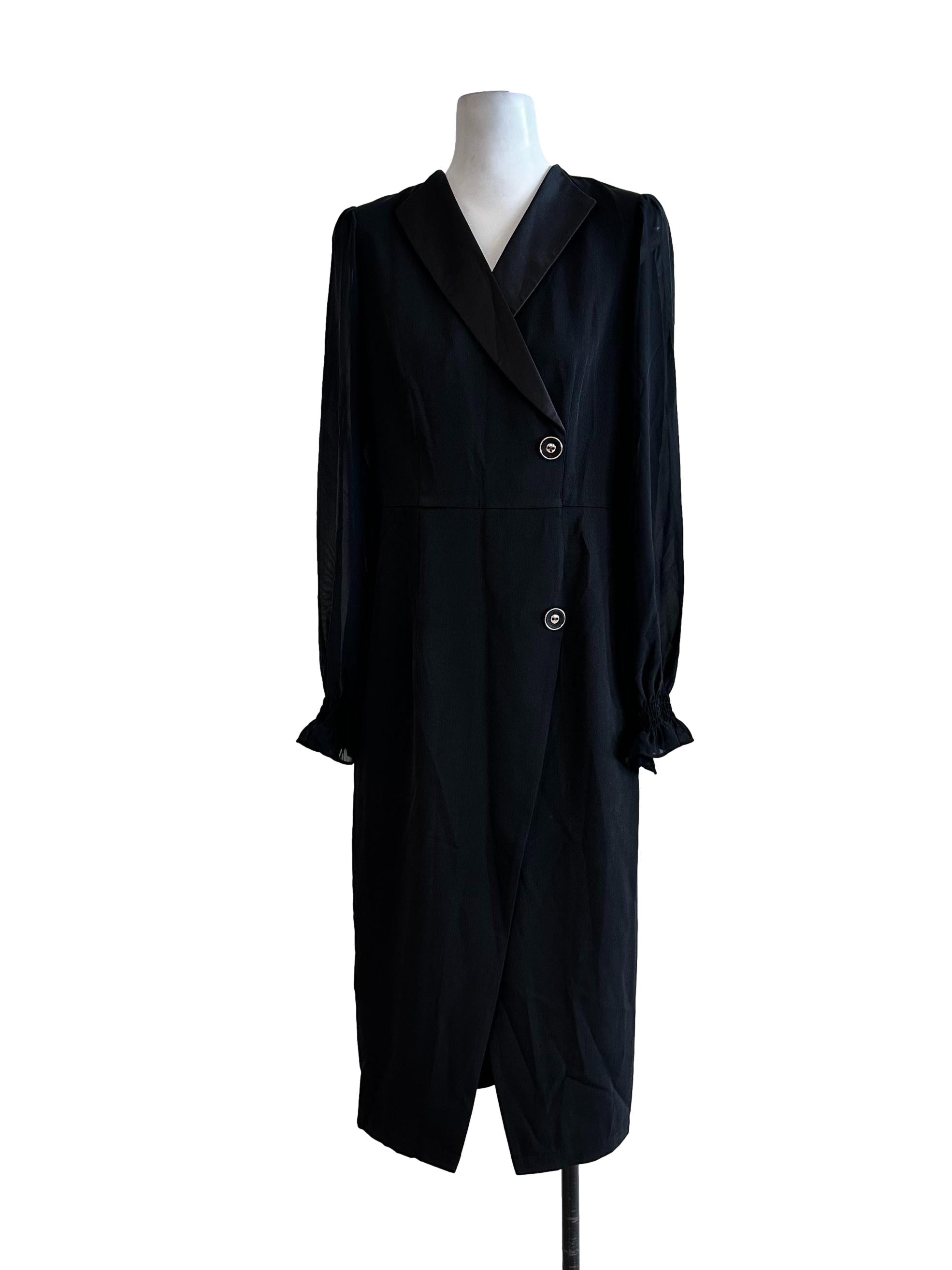 Black V Neckline Long Sleeves Dress